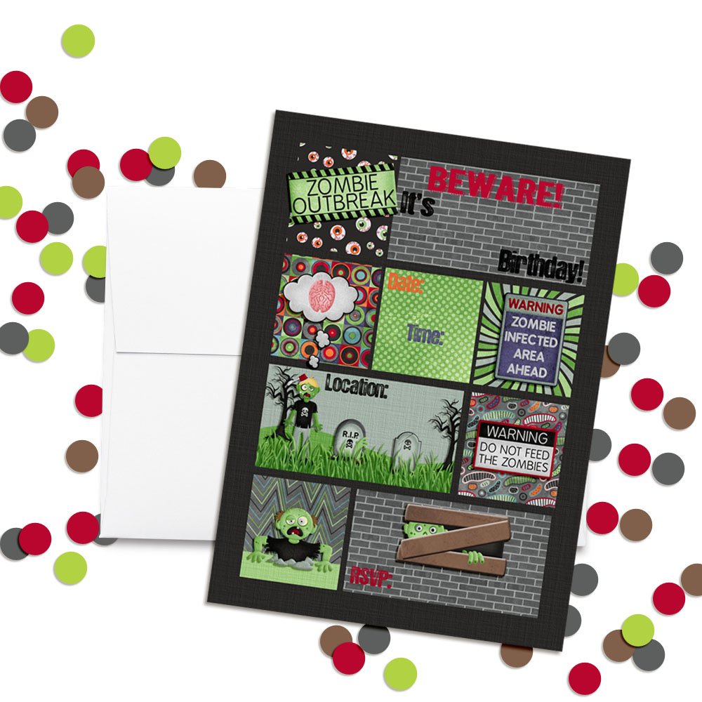 Zombie Outbreak Halloween Birthday Party Invitations - 20 Pack 5x7 Fill-in Cards with Envelopes | Spooky Horror Theme for Halloween Parties, Costume Events & Scary Celebrations | Perfect for Adults & Teens