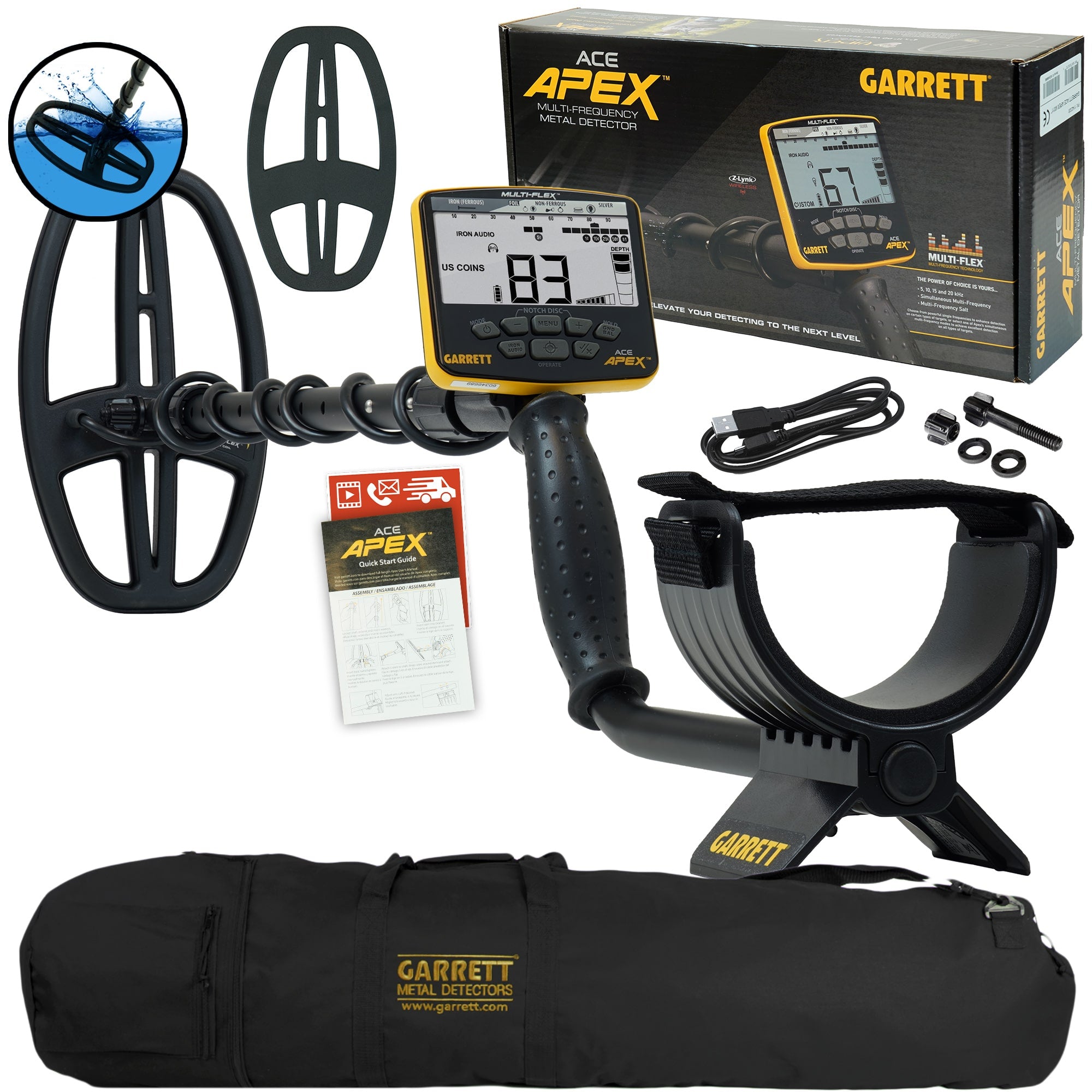 Garrett ACE APEX Metal Detector with Waterproof Coil & Wireless Headphones | Professional Metal Detector for Treasure Hunting, Gold Prospecting & Beach Searching | Includes Durable Garrett Carry Bag for Outdoor Adventures
