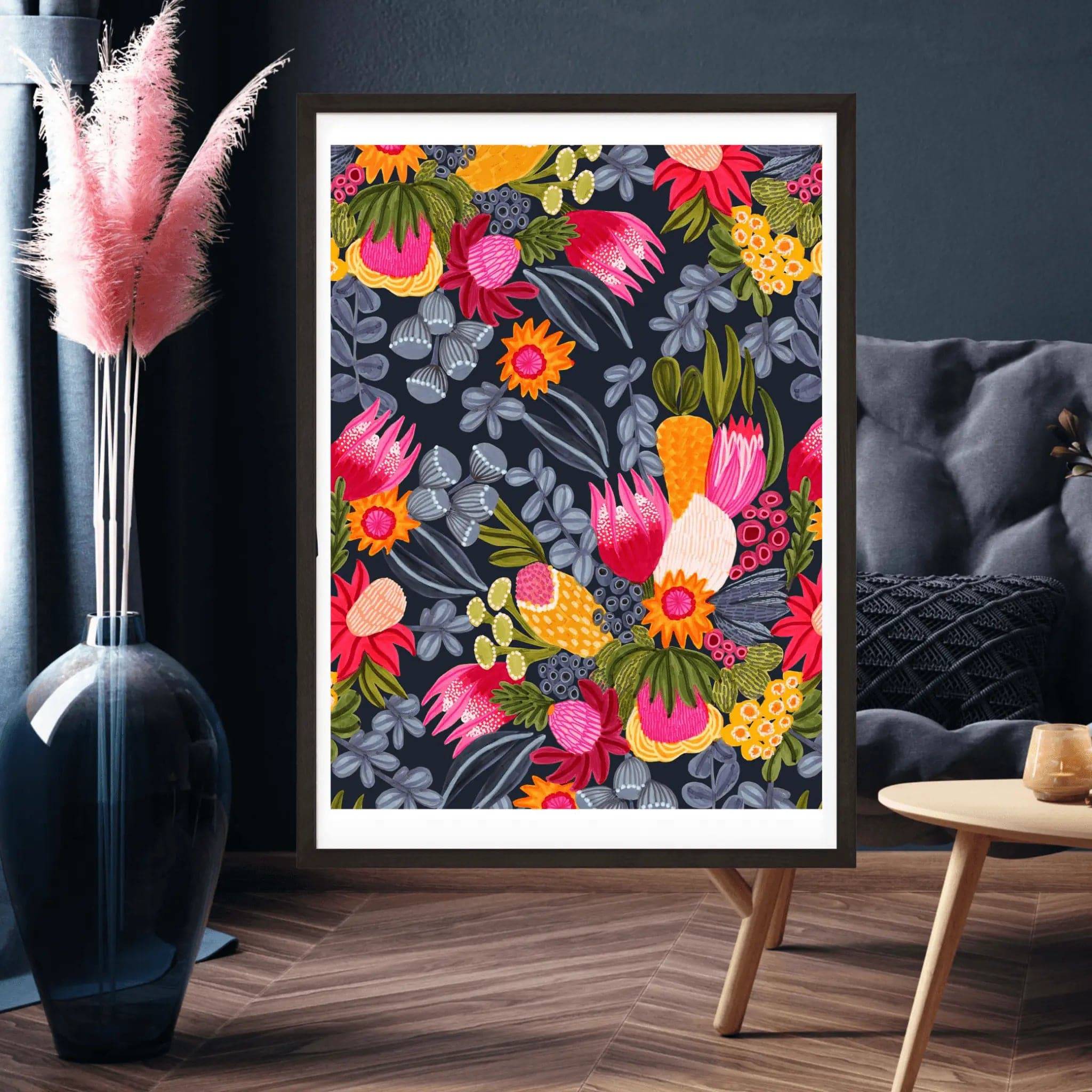 White Protea & Bush Flowers Botanical Art Print - Stunning Floral Wall Decor for Living Room, Bedroom & Office - Perfect for Home & Office Decor