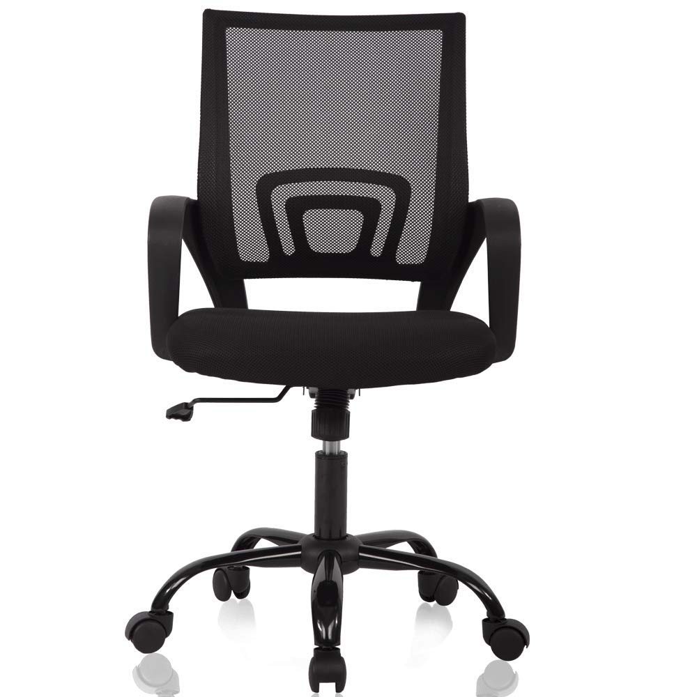 Ergonomic Mesh Office Chair with Lumbar Support & Adjustable Height - Mid Back Computer Desk Chair with Armrests for Women & Men - Modern Swivel Task Chair for Home Office, Gaming, or Workspace - Black