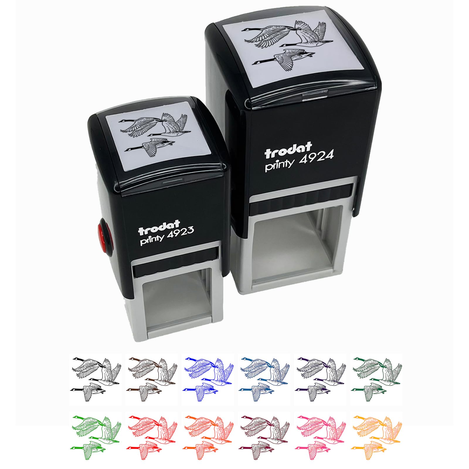 Canadian Canada Geese Flying Goose Self-Inking Rubber Stamp - 1 Inch Small with Blue Ink - Perfect for Scrapbooking, DIY Crafts, and Office Document Marking
