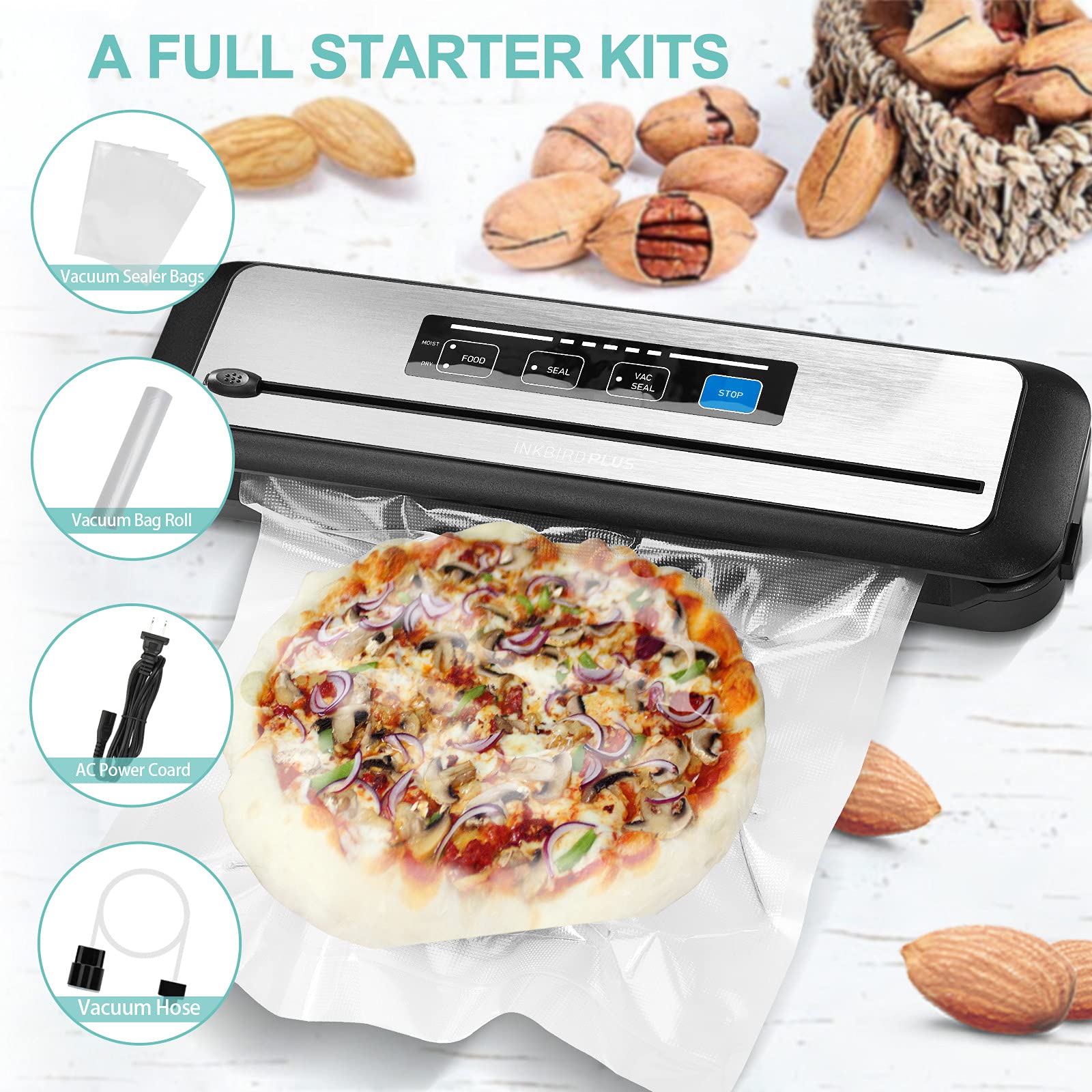 Inkbird Automatic Vacuum Sealer Machine with Built-in Cutter - Includes 55 Count 8
