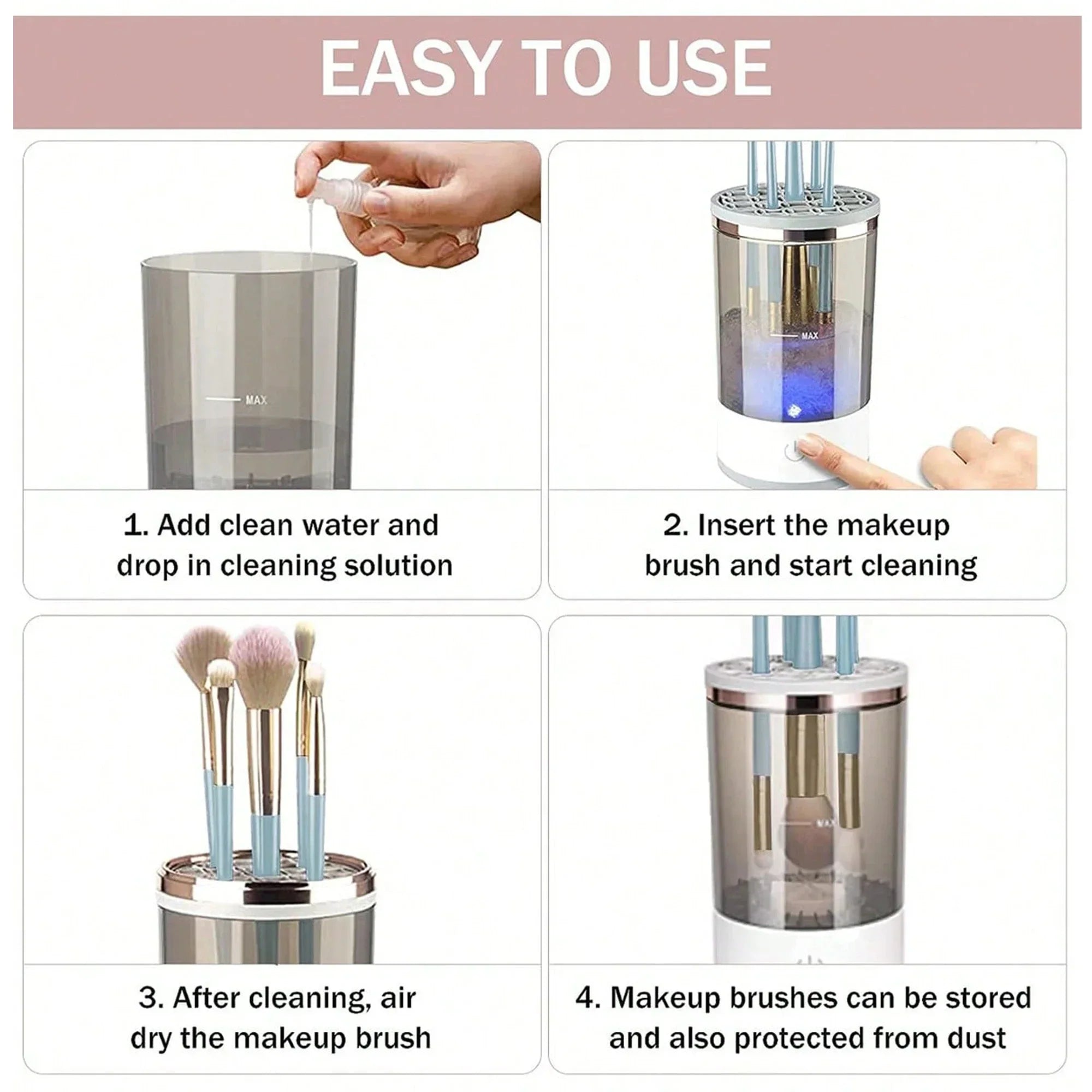 3-in-1 Makeup Brush Cleaner & Dryer with Case - Professional Cosmetic Tool Cleaning Kit for Daily Makeup Brushes, Sponges & Beauty Blenders - Perfect for Home & Salon Use