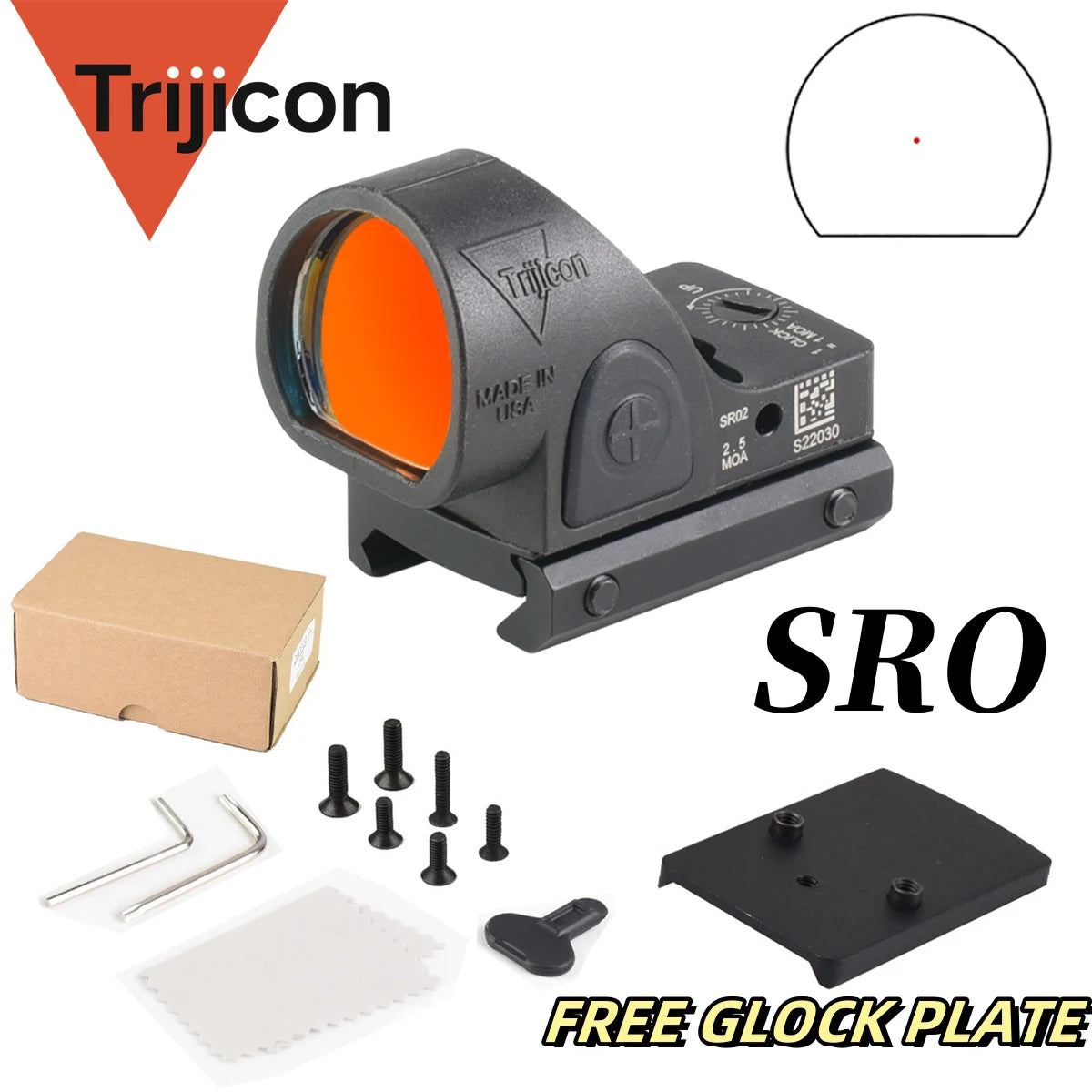 Trijicon SRO 2.5MOA Red Dot Sight - Tactical Reflex Scope for Pistols, Handguns & Rifles | Weaver/Picatinny Rail Compatible | Ideal for Hunting, Target Shooting & Home Defense