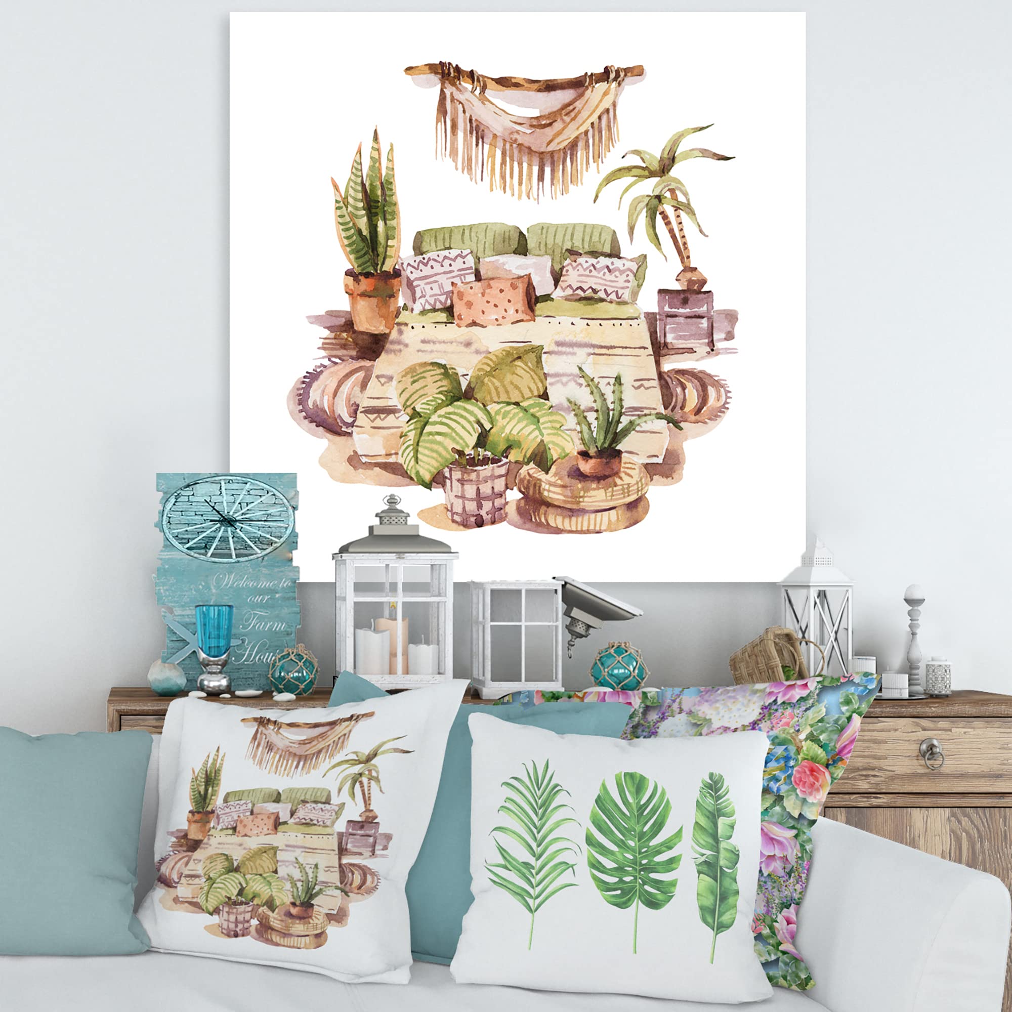 Indoor House Plants Urban Jungle IV Traditional Canvas Wall Art - Botanical Home Decor for Living Room, Bedroom & Office