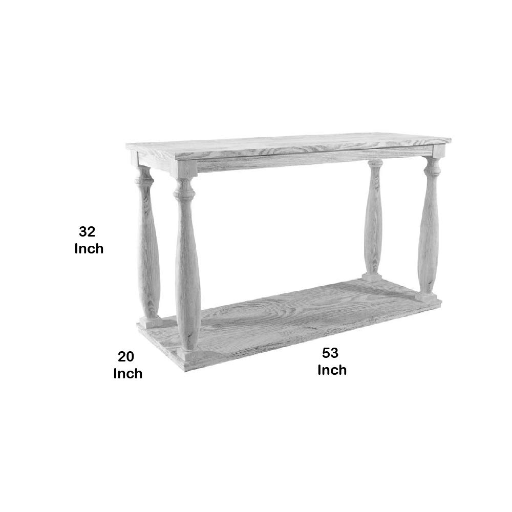 Benjara White Sofa Table with Open Shelf & Turned Legs - Modern Console Table for Living Room, Entryway, or Behind Couch - Sturdy Wooden Sofa Table with Storage Shelf