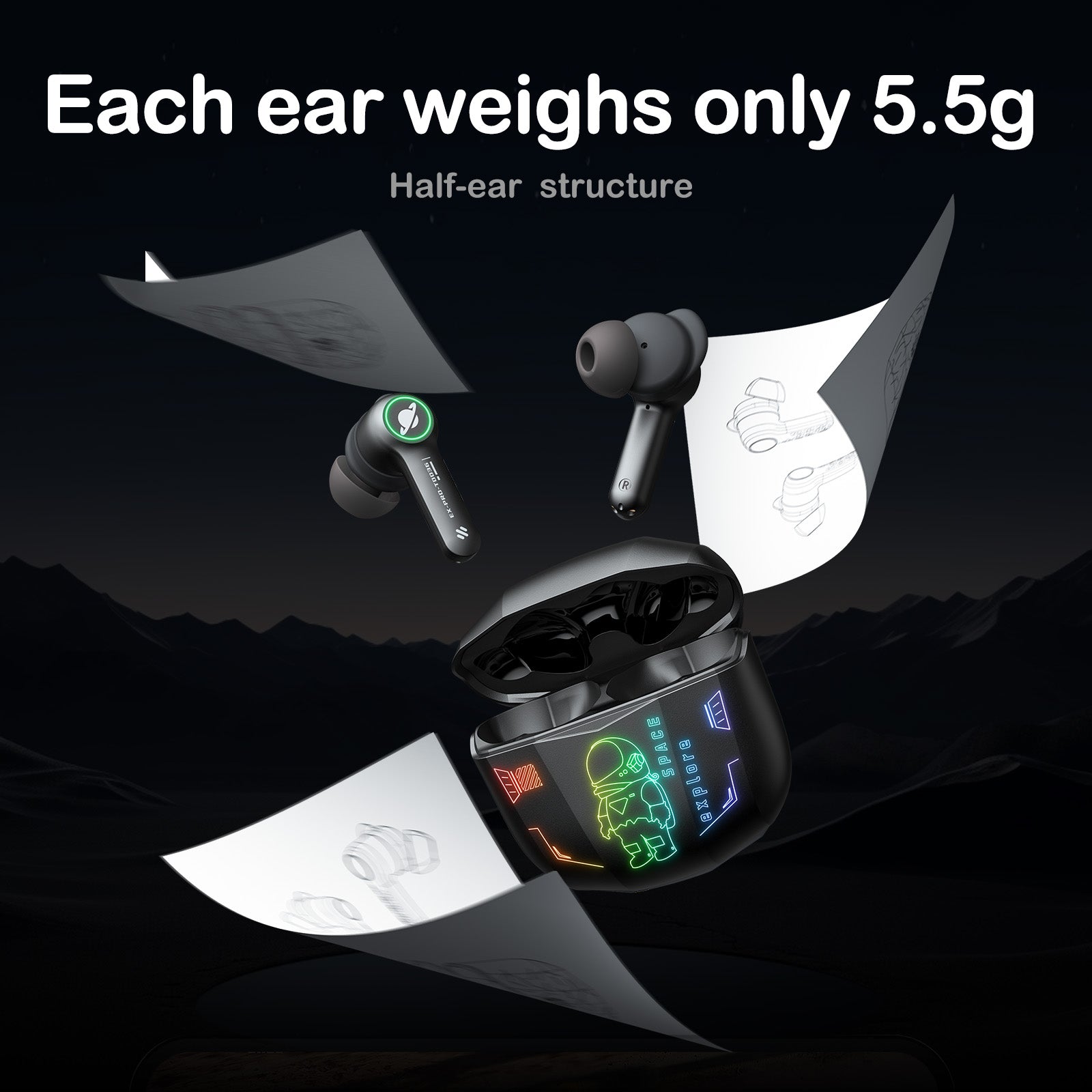 ONIKUMA T36 RGB TWS Gaming Earbuds - Bluetooth 5.0 Wireless Earbuds with 40ms Low Latency, Noise Cancelling for Mobile Gaming, Music & Workouts - Perfect for PUBG, Fortnite & Fitness Training