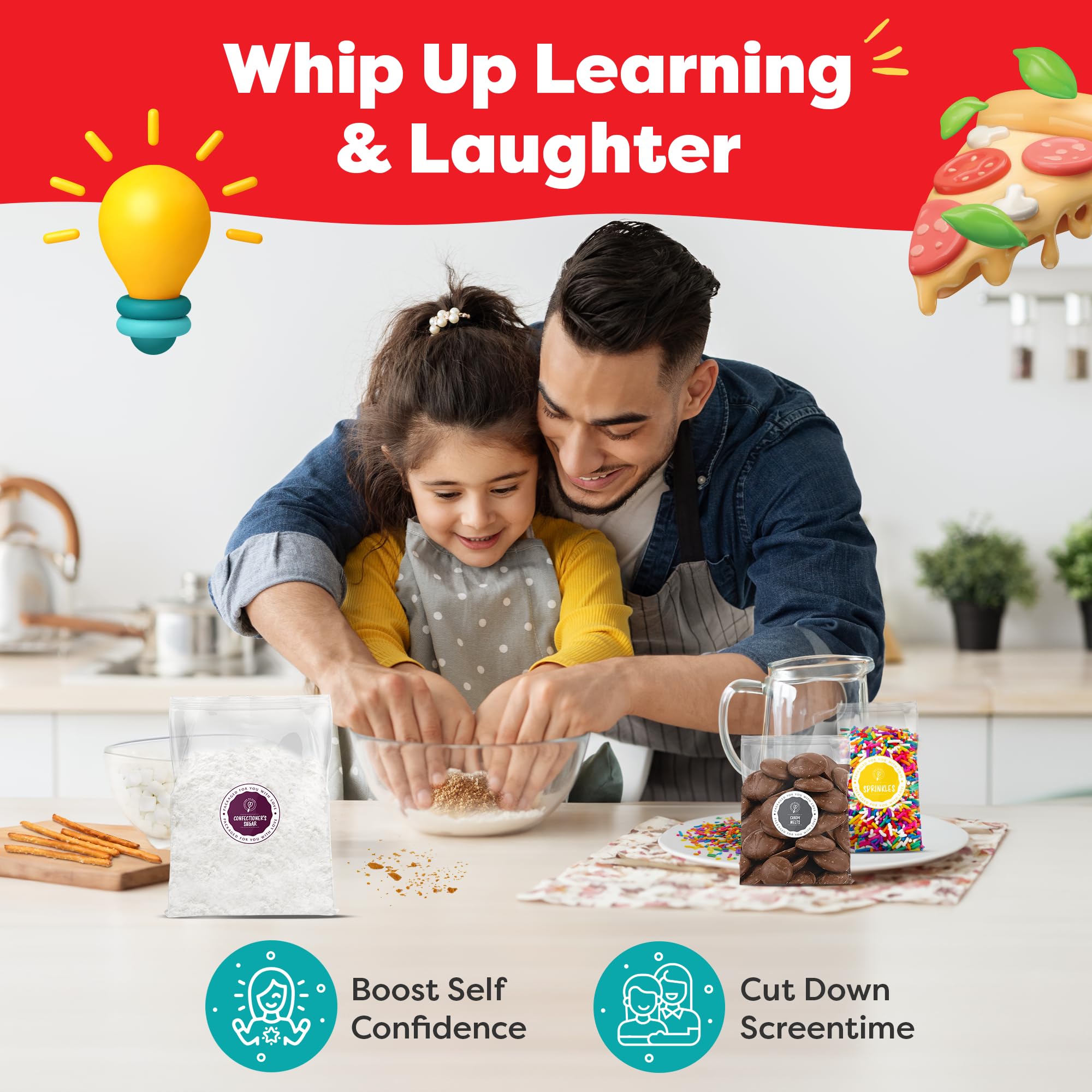 BAKETIVITY No-Bake Dessert Pizza Kit for Kids - STEAM Baking Activity Set with Educational Lesson | Fun DIY Pizza Party Baking Kit | No Oven Required for Easy Family Cooking & STEM Learning at Home