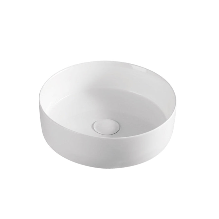 Aulic Dove 36cm White Gloss Ceramic Bathroom Sink Basin - Modern Round Vanity Washbasin for Bathroom, Powder Room & Guest Toilet Installation