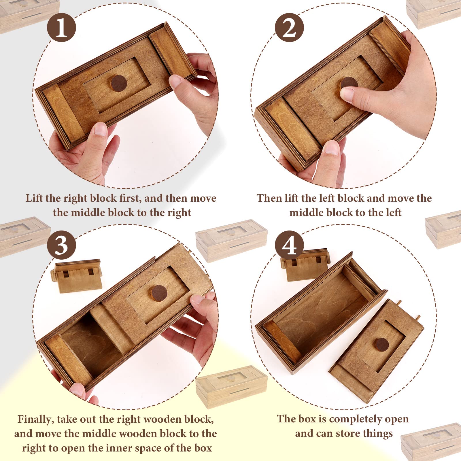 6 Pack Wooden Secret Puzzle Box with Hidden Compartment - 3D Brain Teaser Magic Drawers Gift for Adults & Kids - Perfect for Escape Rooms, Party Games, and Family Bonding Activities