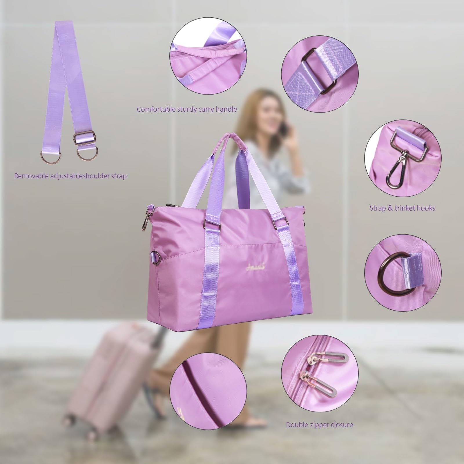 **Purple Waterproof Travel Duffel Bag with Trolley Sleeve & Shoulder Strap - Large Weekender Overnight Gym Bag for Women, Sports Tote Carry On Essentials - Perfect for Travel, Gym, Workout & Weekend Getaways**