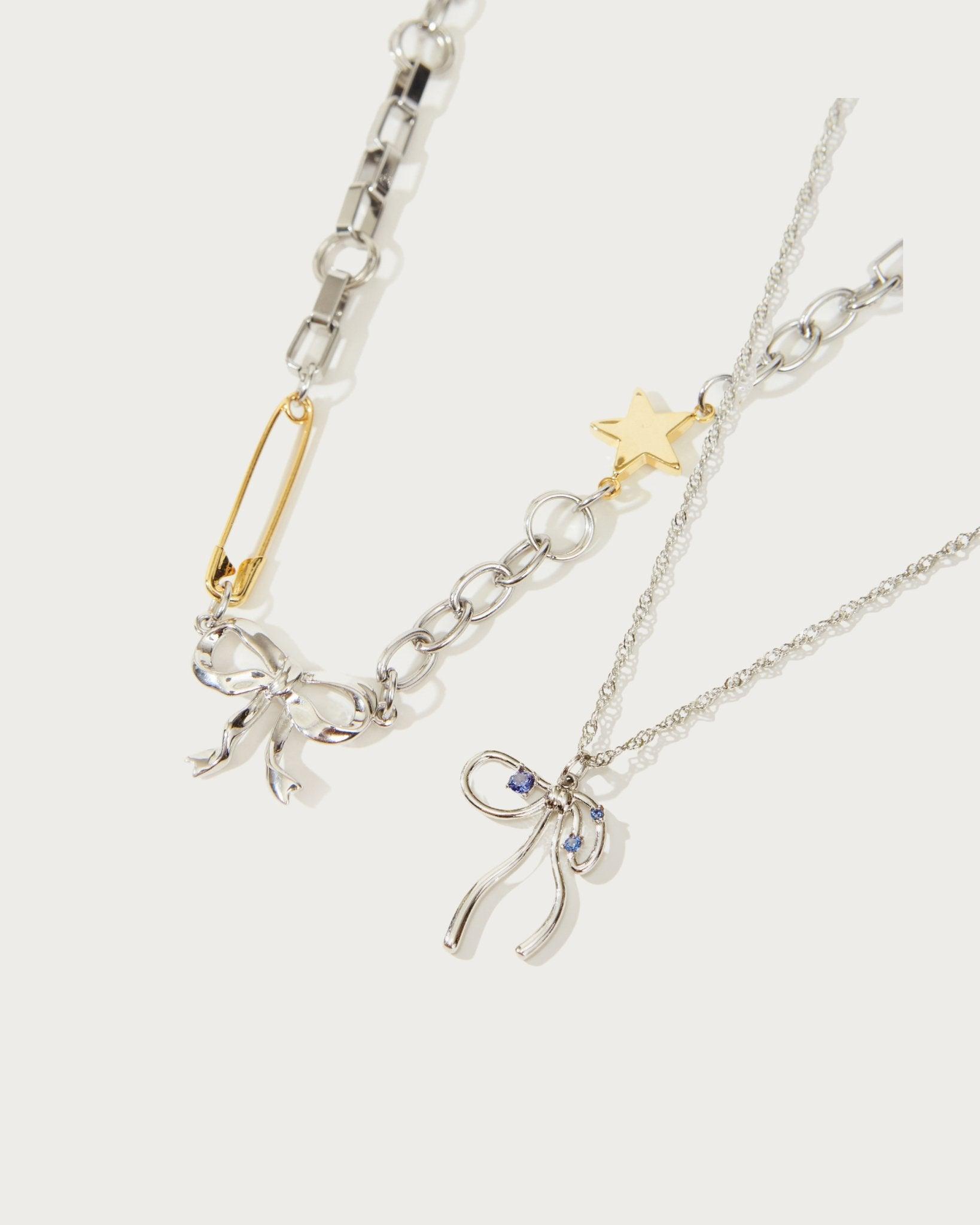 Elegant Silver Bow Necklace Set for Women - Dainty & Trendy Jewelry Gift for Birthday, Anniversary & Valentine's Day - Perfect for Parties, Weddings & Everyday Wear