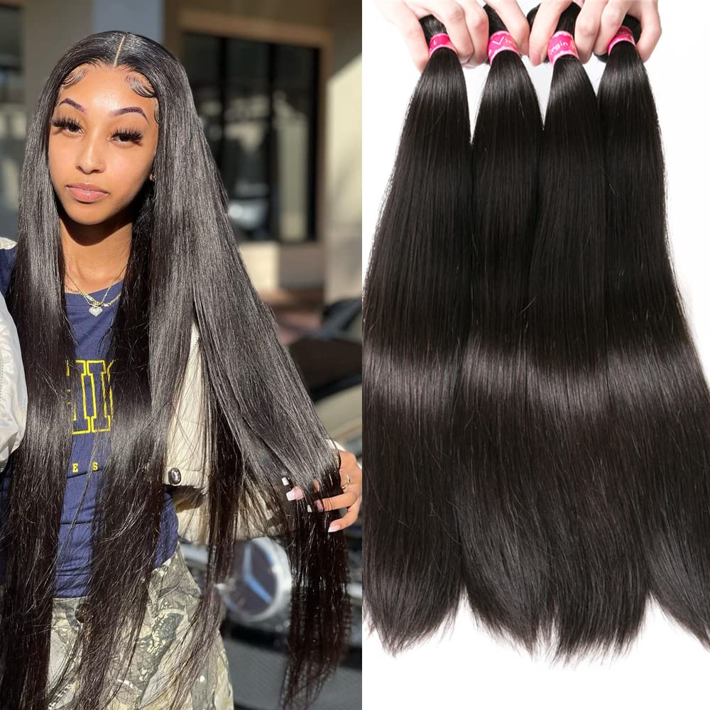 YISEA 12A Straight Brazilian Virgin Human Hair Bundles - 100% Unprocessed Raw Hair (16 18 20 22 Inch, 4 Bundles) for Weaving, Extensions & Natural Hairstyles - Perfect for Salon, Wedding & Everyday Wear