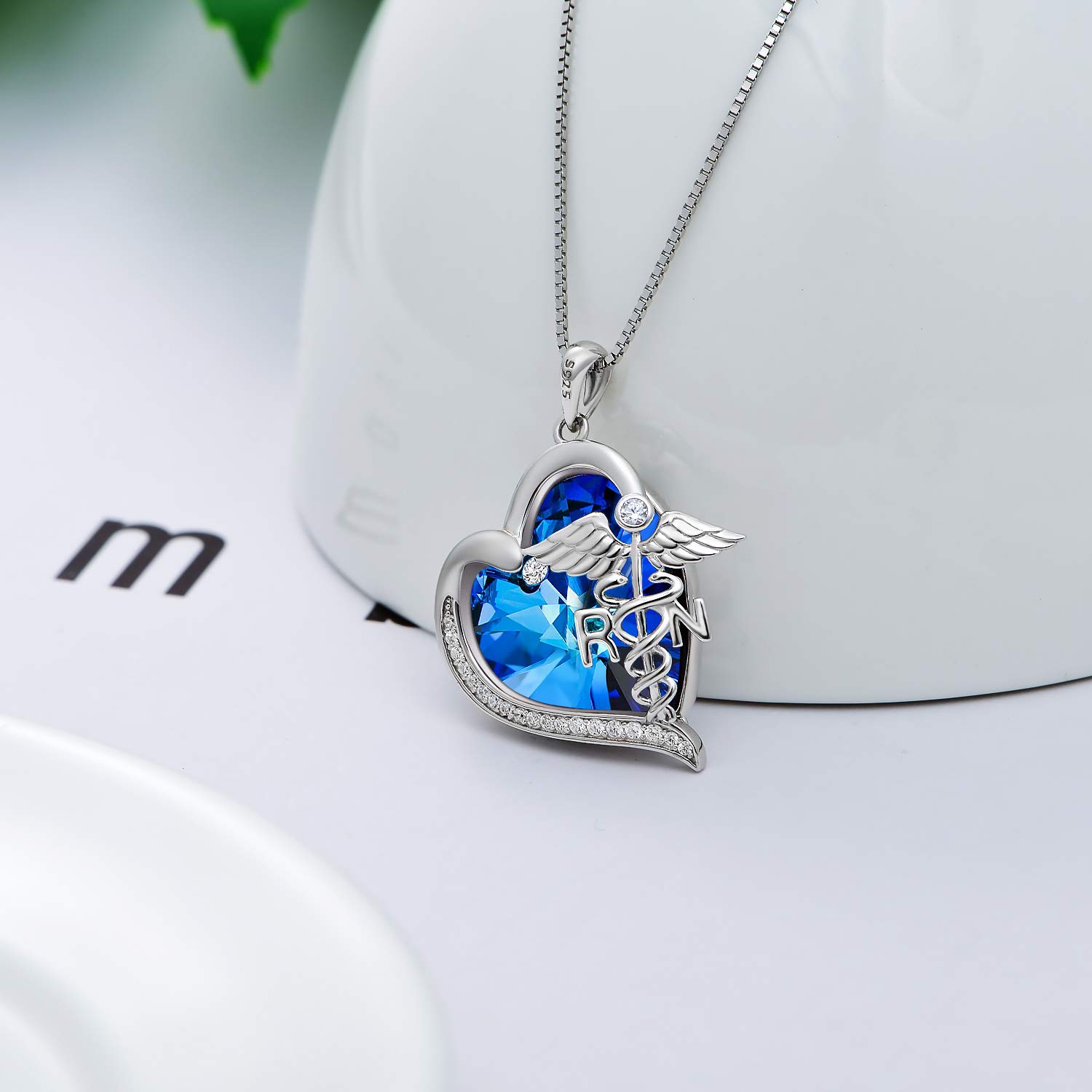 TOUPOP 925 Sterling Silver Nurse Necklace with Crystal - RN Medical Caduceus Pendant Jewelry for Women, Nursing Student, Mom | Perfect Nurse Gifts for Birthday, Graduation, Appreciation | Ideal for Clinical Work, White Coat Ceremony & Daily Wear