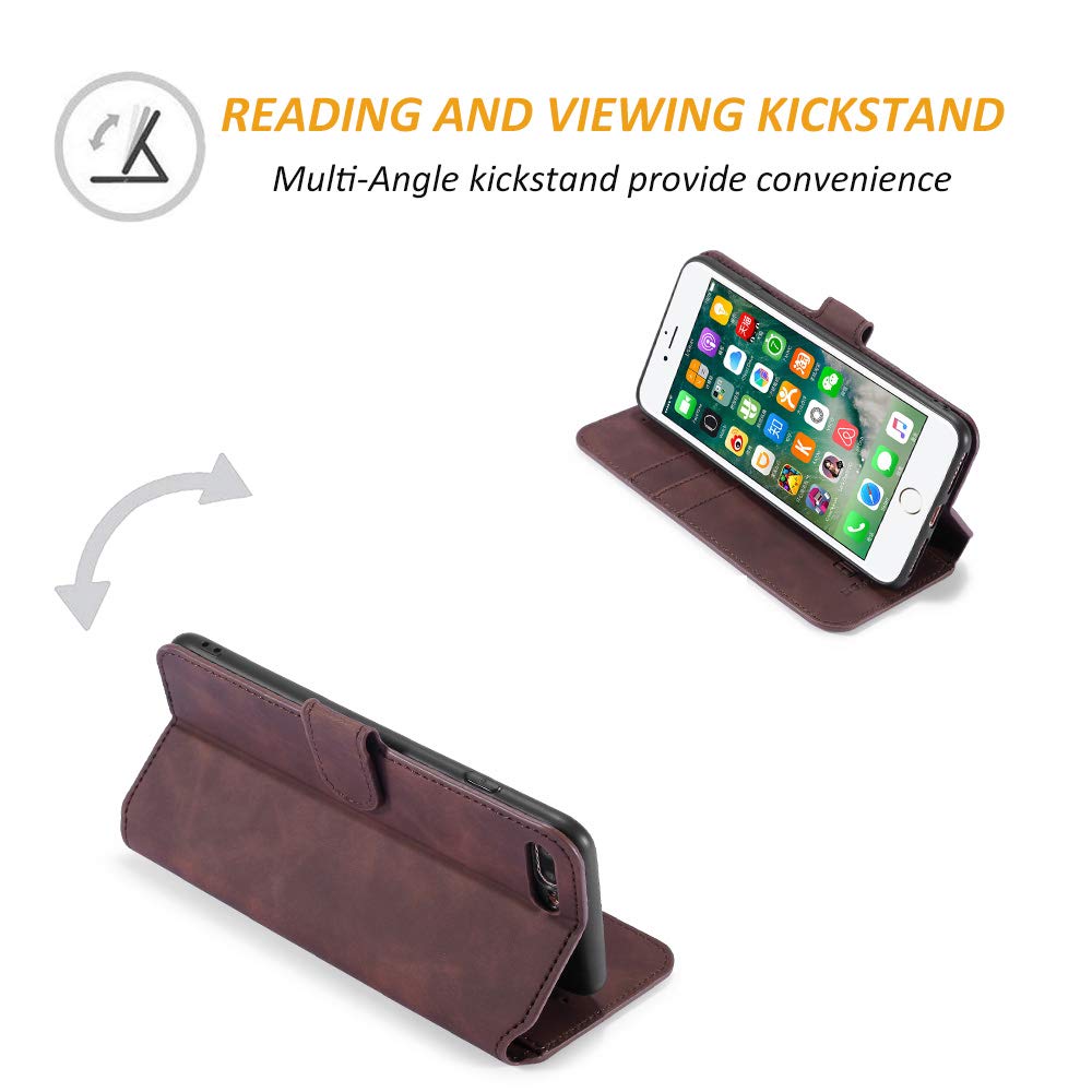 UEEBAI Luxury PU Leather Vintage Wallet Flip Cover Case for iPhone SE 2022 5G/SE3/SE2/SE 2020/7/8 - Magnetic Stand Folio with Card Slots & Shockproof Protection (Coffee) | Perfect for Business, Travel & Everyday Use