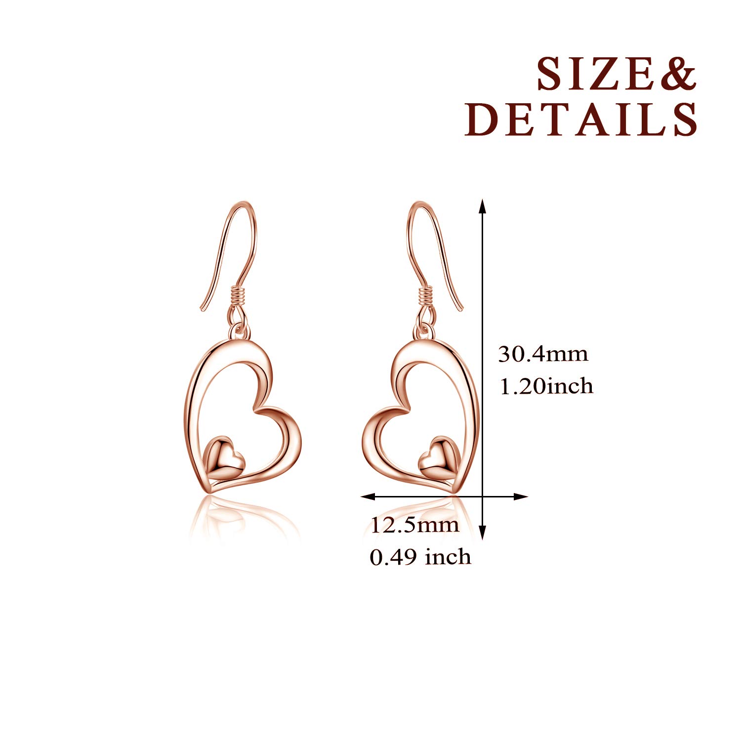 WINNICACA Sterling Silver Heart Dangle Drop Earrings for Women - Romantic Valentine's Day, Birthday, Anniversary & Christmas Jewelry Gifts - Perfect for Date Nights, Weddings & Special Occasions