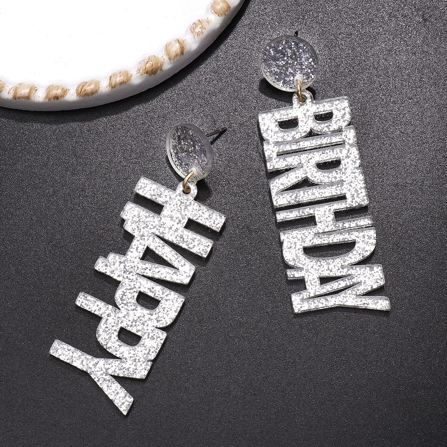 Happy Birthday Acrylic Glitter Letter Drop Dangle Earrings for Women - Sparkling Party Jewelry for Birthday Celebrations & Festive Gifts
