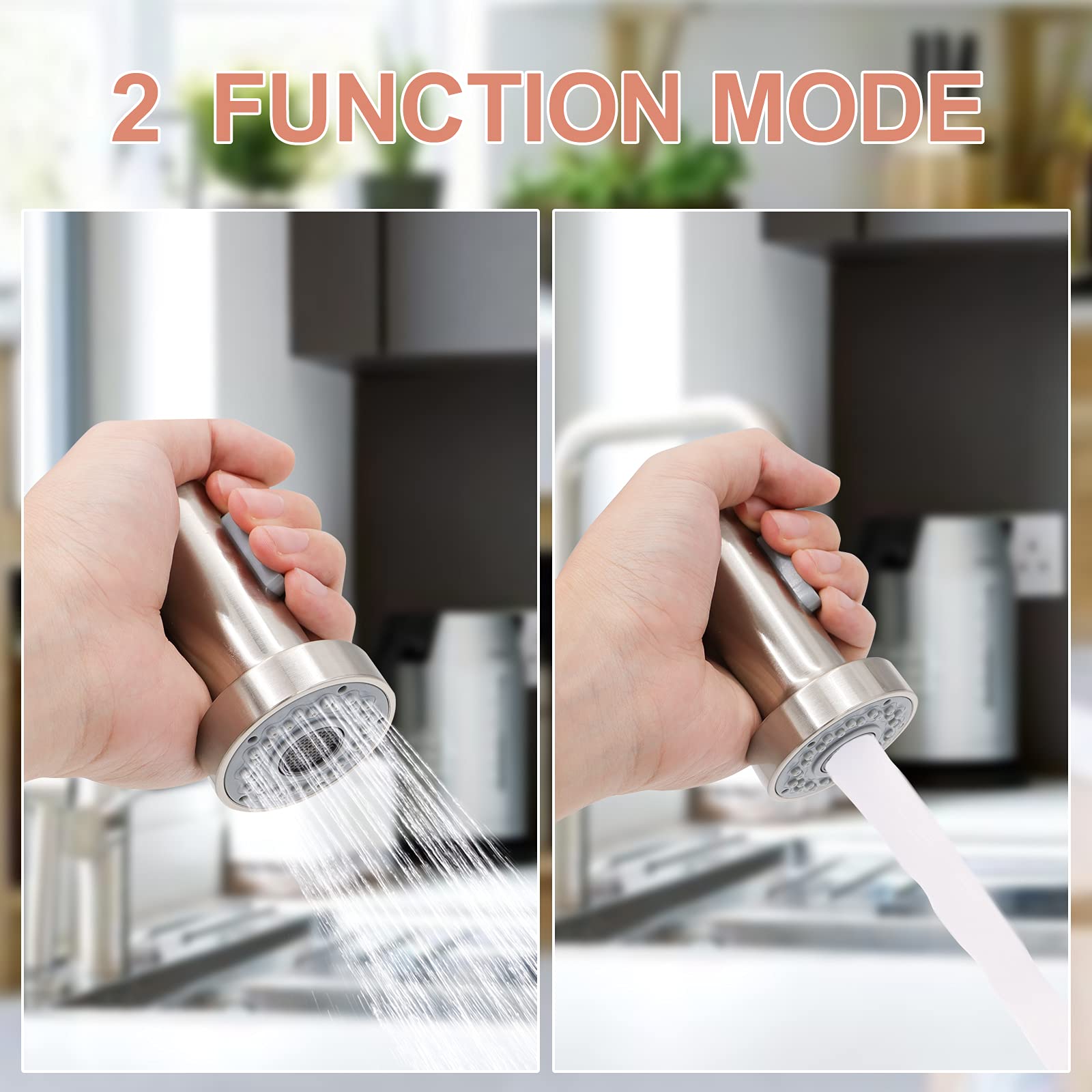 G12 Pull Down Kitchen Faucet Spray Head Replacement - 2 Function Mode Brushed Nickel Faucet Sprayer for Sink Tap Replacement | Perfect for Dishwashing & Food Prep