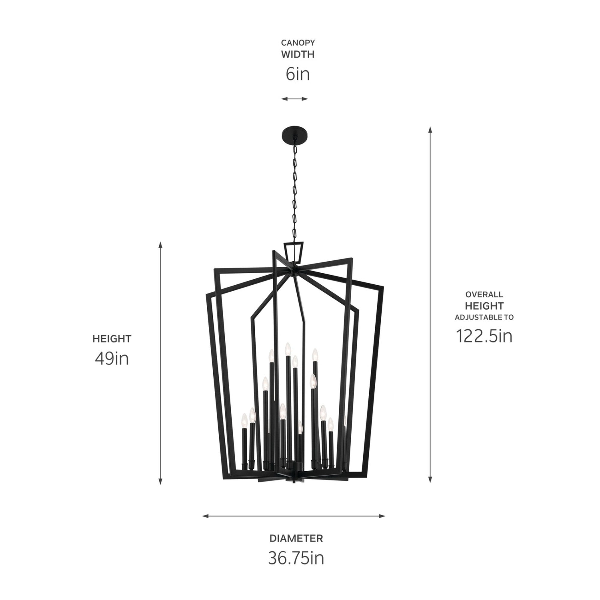 Abbotswell 37 Inch 16-Light Black Chandelier - Modern Crystal Ceiling Light Fixture for Dining Room, Bedroom, or Living Room Decor