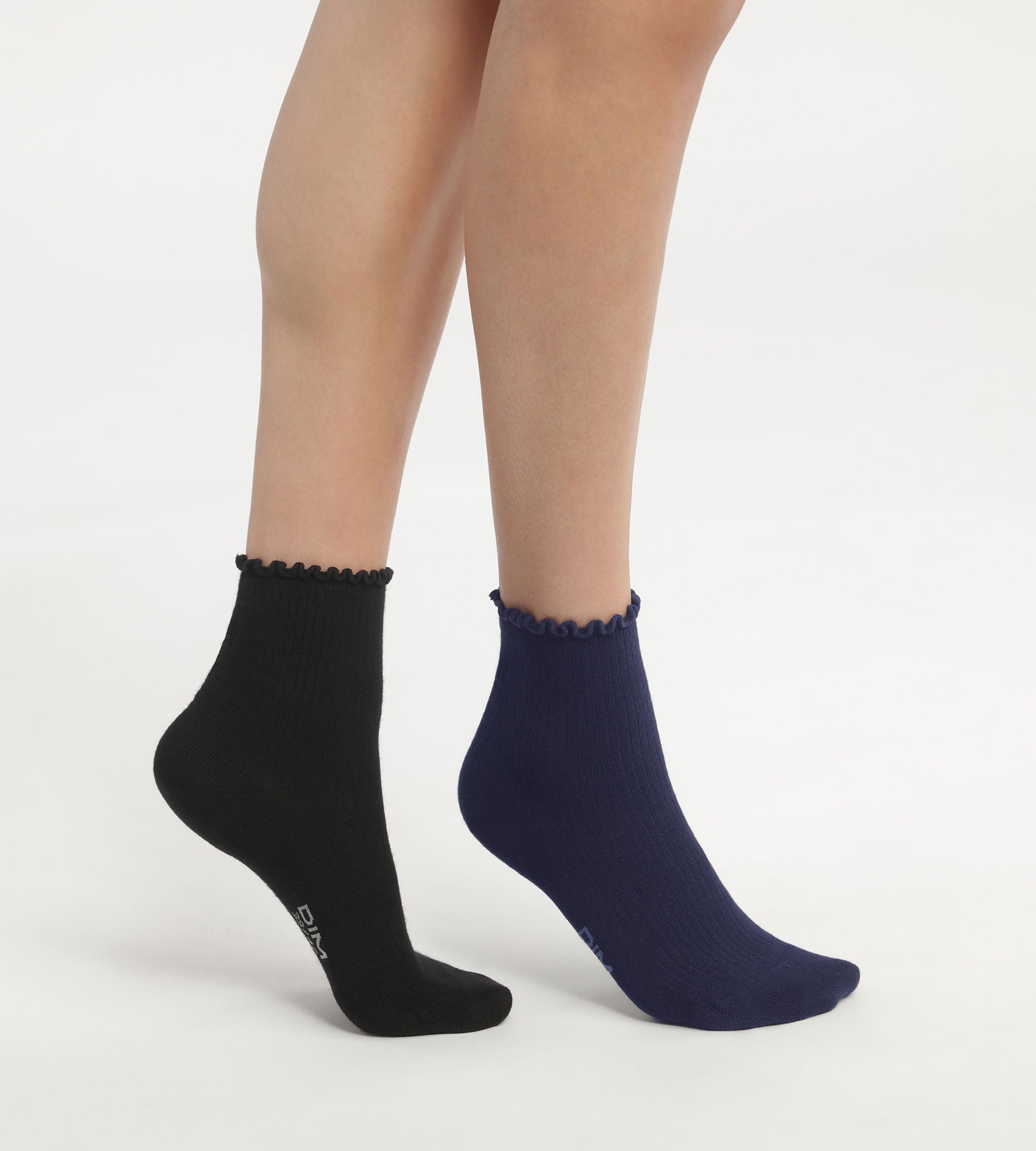 2 Pairs of Women's Lace Trim Socks - Black & Navy Modal Blend - Comfortable & Breathable for Everyday Wear, Work, or Casual Outfits
