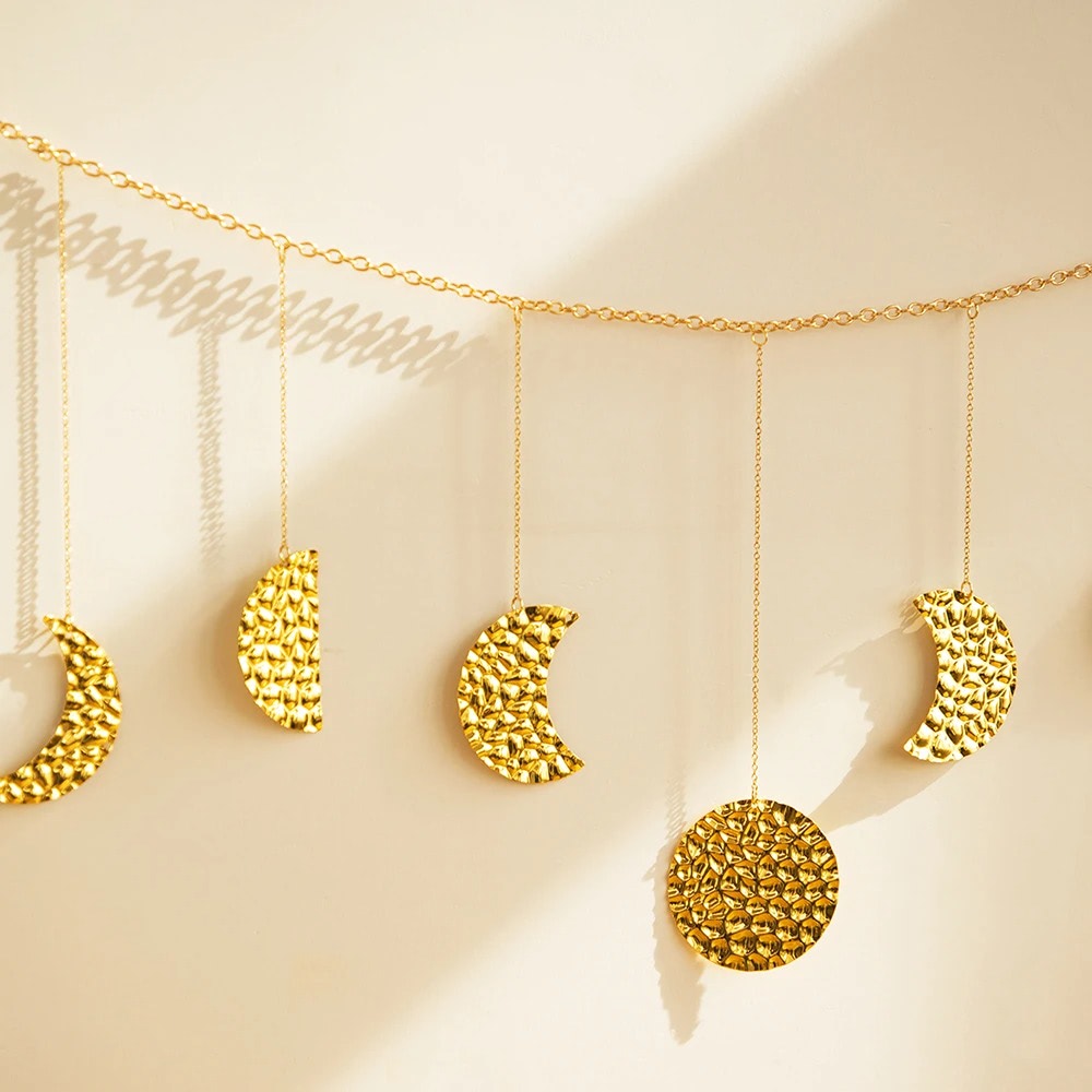 Handmade Forged Gold Moon Phases Wall Art Decor - Elegant Celestial Home Decor for Living Room, Bedroom & Office