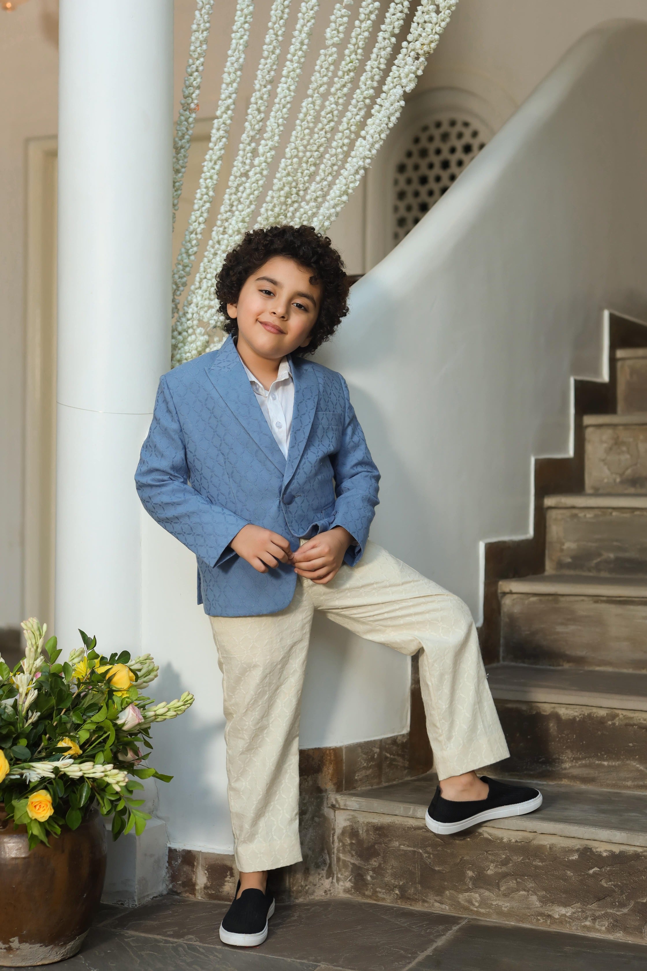 Organic Cotton Dobby Blazer & Trouser Set for Boys | Premium Kids Formal Wear | Perfect for Weddings, Parties & Special Occasions