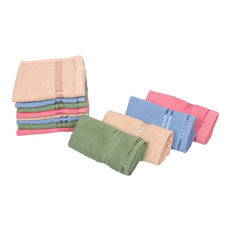 GRGRASP 100% Cotton Soft 300 GSM Face Towel Set of 12, 27x27cm Small, Multi Color - Perfect for Gym, Travel, and Daily Skincare Routine