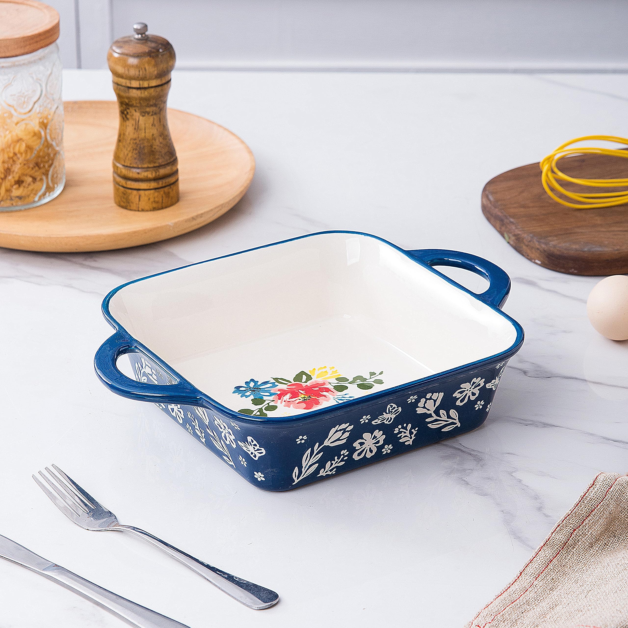 Wisenvoy 8x8 Inch Ceramic Baking Dish - Square Brownie Pan, Casserole Dish for Oven, Microwave & Freezer Safe - Perfect for Baking Brownies, Casseroles, Lasagna & Desserts