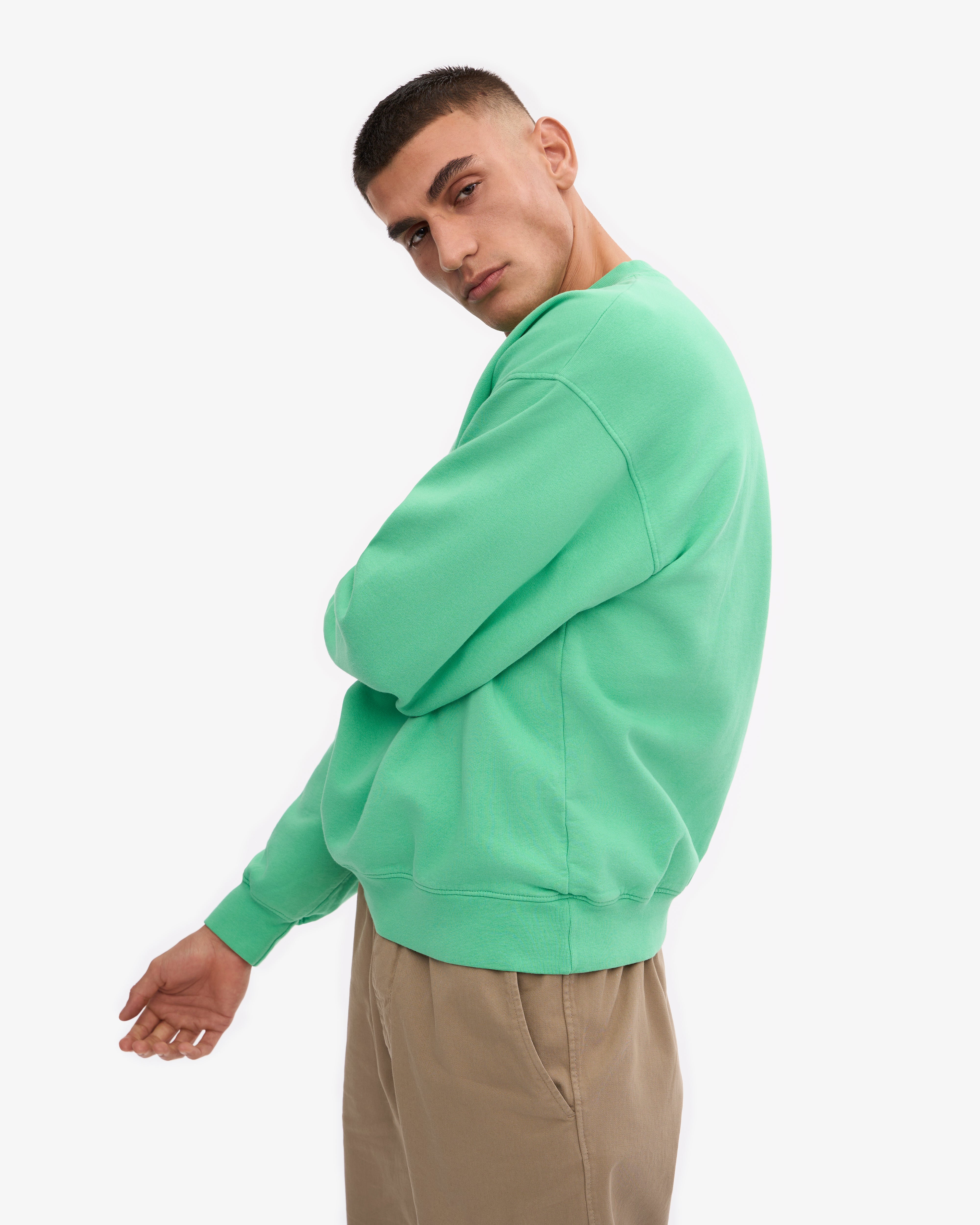 Organic Oversized Crewneck Sweatshirt for Women - Soft Spring Green Pullover - Casual Loungewear & Streetwear Fashion