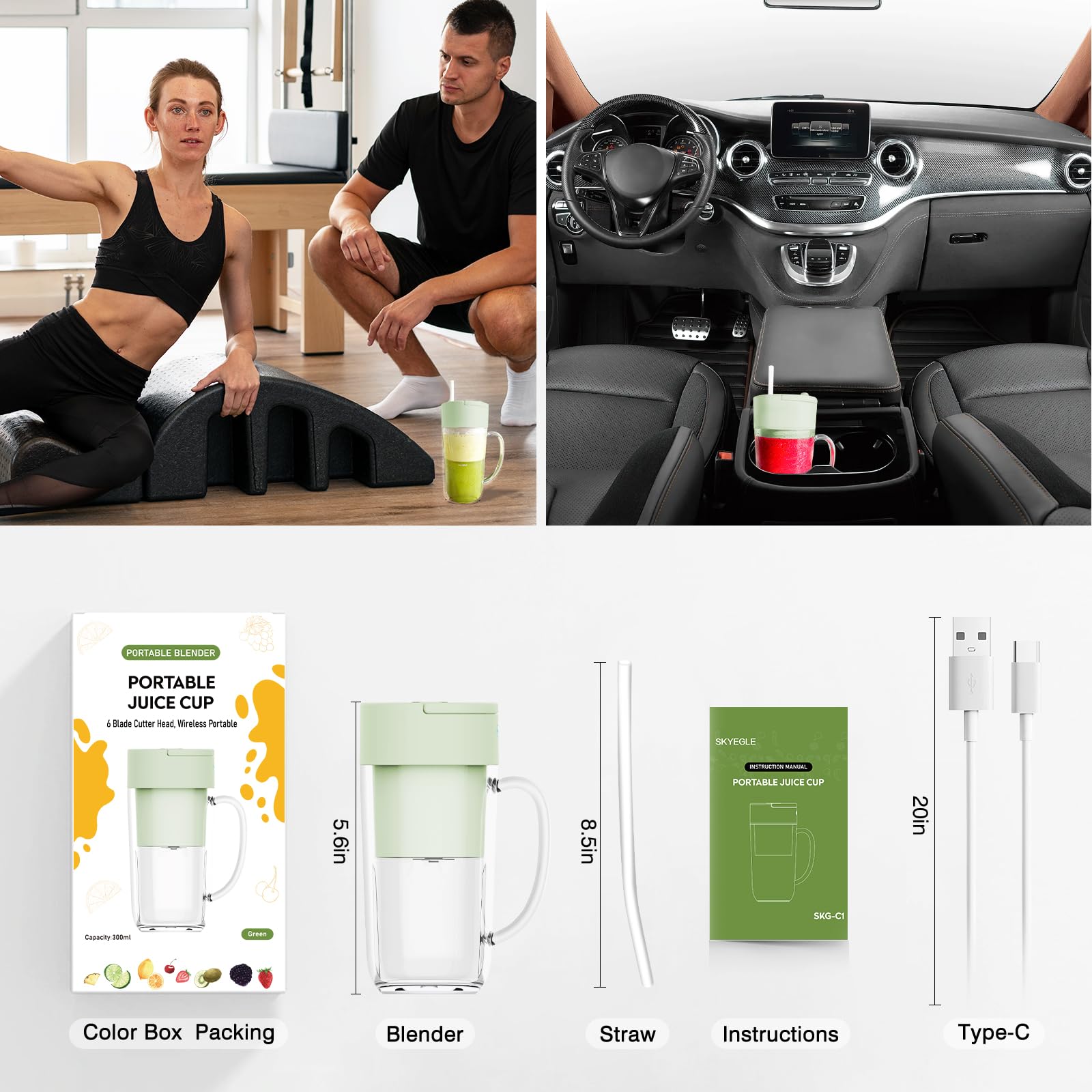 Portable USB Rechargeable Personal Blender - 6 Blade Mini Juicer for Shakes & Smoothies, 12oz Travel Blender with Handle & Charger | Easy to Clean | Perfect for Kitchen, Gym, Camping, Office & Outdoor Activities