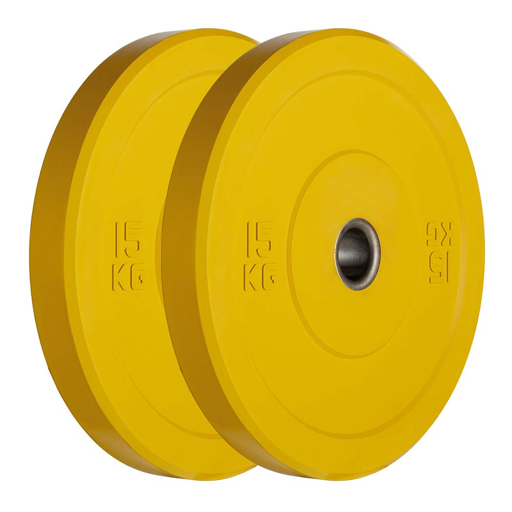 AMGYM Olympic Bumper Plates - 15kg Pair (Yellow) with Steel Insert for Strength Training & CrossFit | Durable Rubber Weight Plates for Home Gym & Professional Workouts