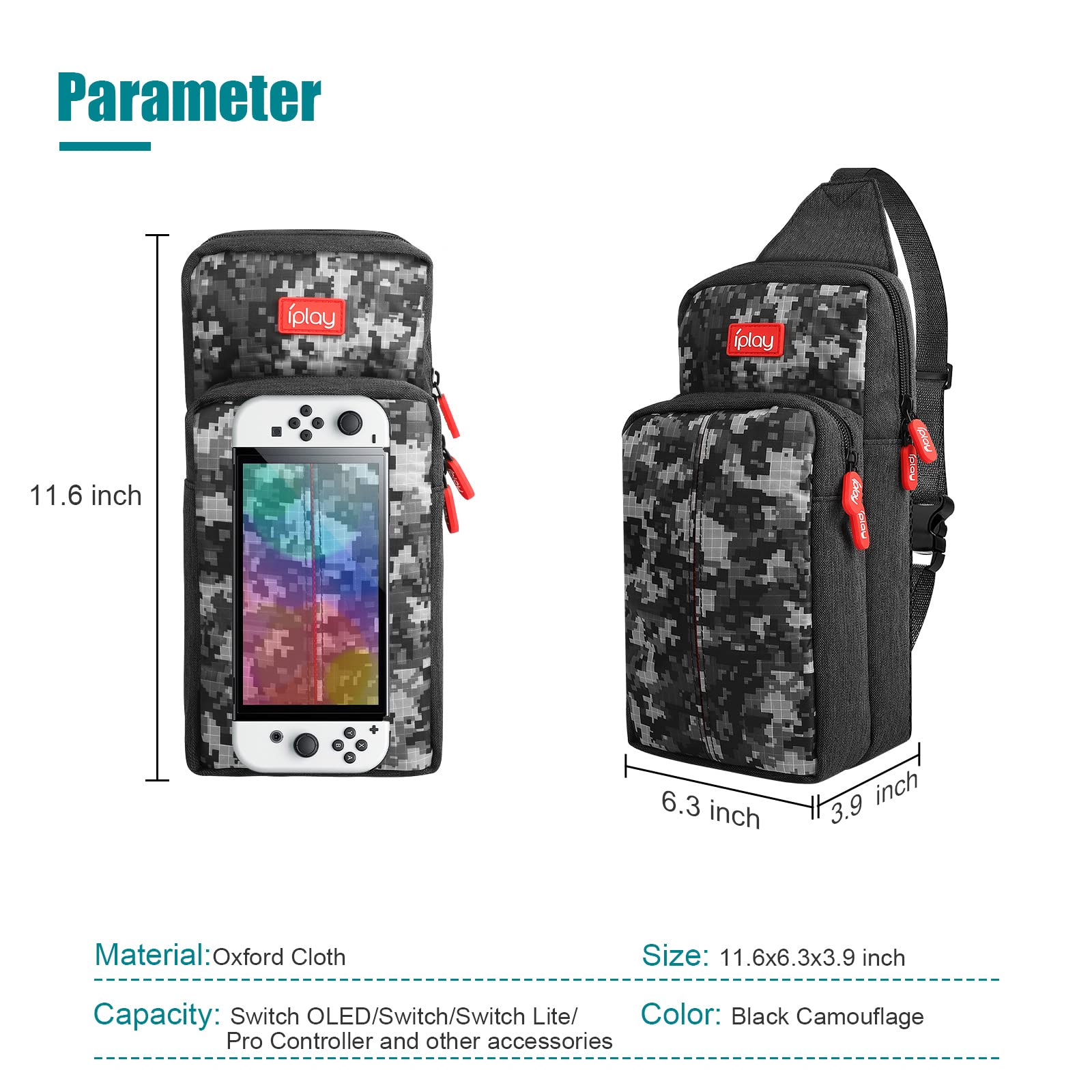 Nintendo Switch/Lite/OLED Travel Backpack - Portable Waterproof Nylon Crossbody Shoulder Bag for Console, Dock, Joy-Cons & Accessories - Perfect for Gaming, Travel & Outdoor Adventures (Camouflage)