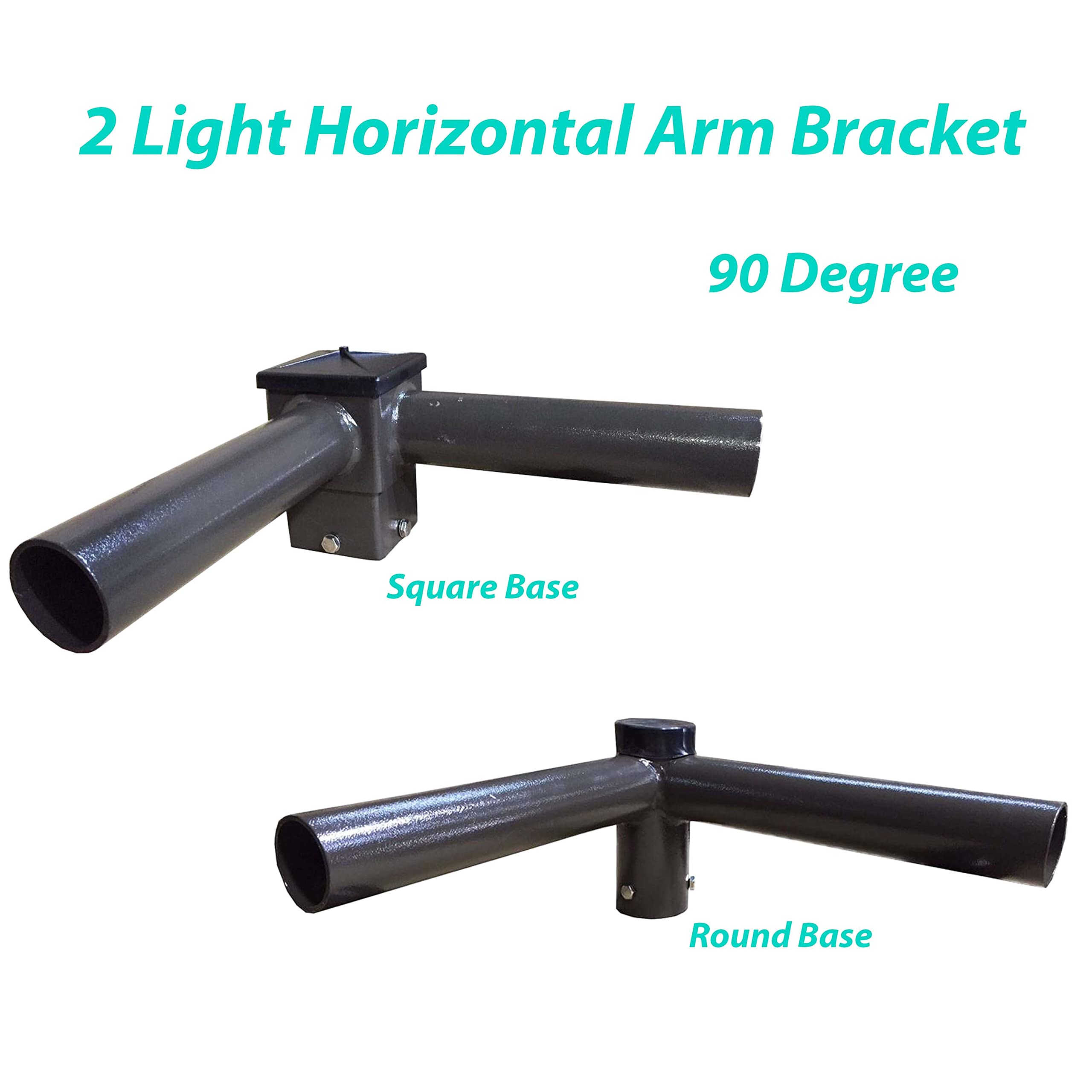 Heavy Duty 90 Degree Double Spoke Arm Bracket with 2 Light Horizontal Tenon Adaptor - Square Pole Mount for Outdoor Shoebox Lights, Parking Lot Lighting, Street Lights & Area Lights | Durable Construction for Harsh Weather Conditions