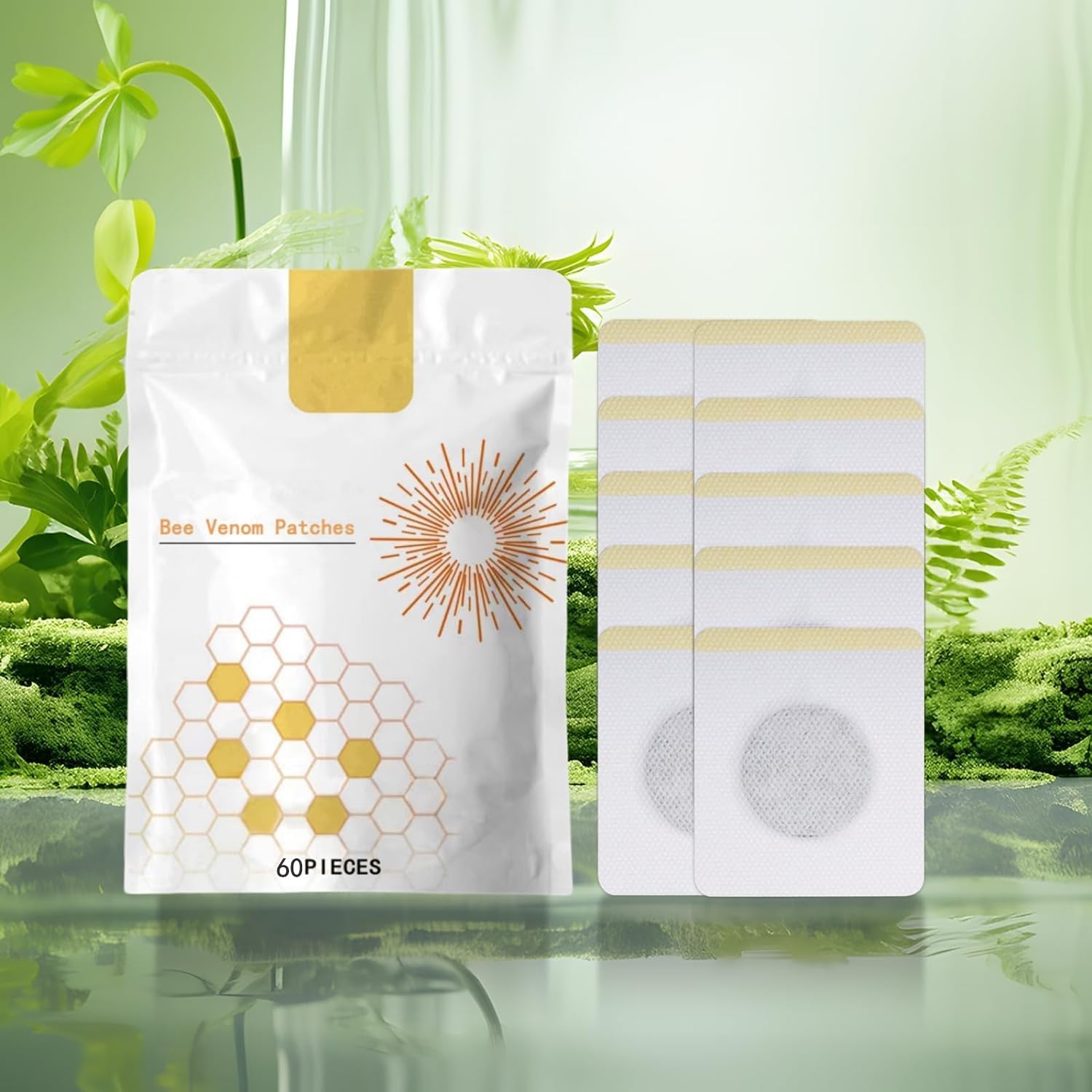 Natural Bee Venom Patches for Women & Men - 60PCS Detox Foot Pads for Body Cleansing & Pain Relief | Perfect for Post-Workout Recovery & Stress Relief