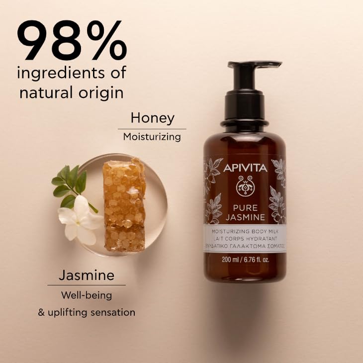 Apivita Pure Jasmine Moisturizing Body Milk 200ml - Hydrating Body Lotion with Jasmine, Essential Oils & Honey - Soothes & Nourishes Dry Skin - Perfect for Daily Use & After Shower Moisturizing