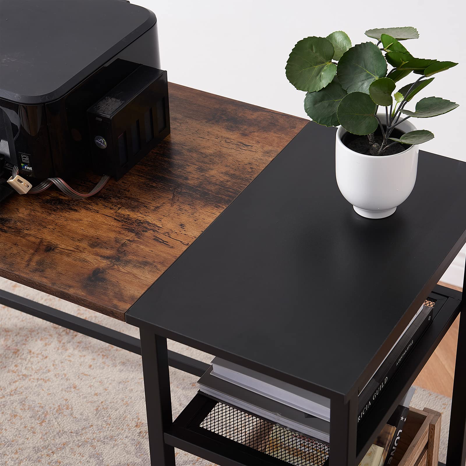 Reversible L-Shaped Computer Desk 59 Inch, Rustic Corner Desk with Storage Shelves & Movable Shelf - Home Office Workstation for Small Spaces, Gaming & Study Setup