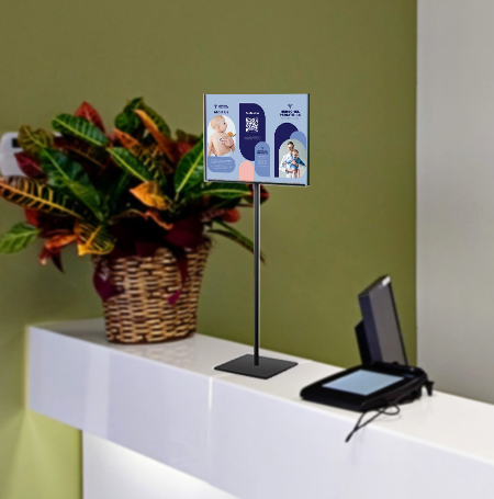 11x17 Lightweight Steel Pedestal Display Stand - Countertop or Floor Use - Two-Sided Advertising Sign Holder with 18