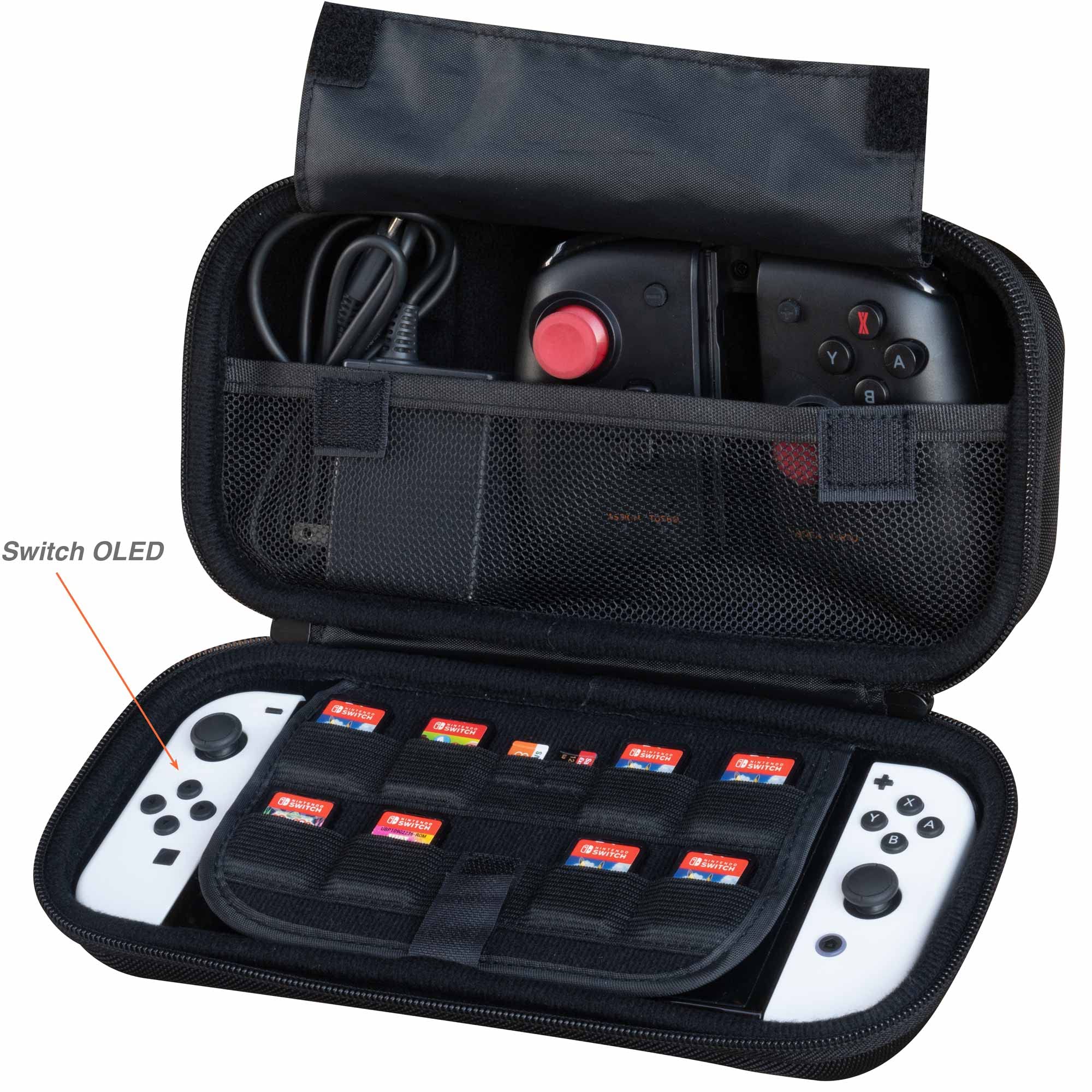 ButterFox Extra Large Nintendo Switch OLED Case - Compatible with Pro Controller & Hori Split Pad Pro, Includes Wall Charger & 8 Game Card Slots (Black) - Perfect for Travel, Gaming Parties & On-the-Go Protection