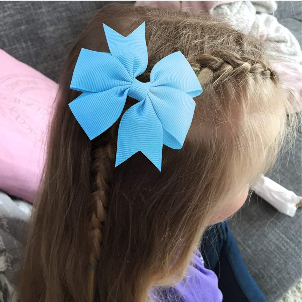 3 Inch Hair Bows for Baby Girls | Oaoleer Pinwheel Bows with Grosgrain Ribbon | Toddler Hair Clips & Barrettes Accessories (40PCS) - Perfect for Back to School, Birthday Parties & Daily Outfits