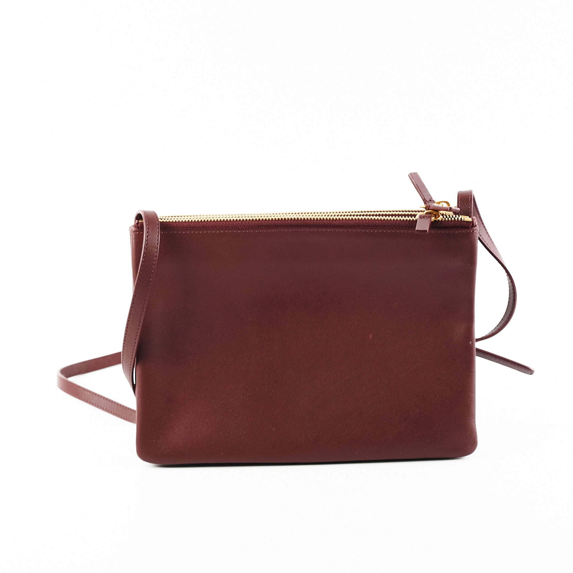 Celine Trio Burgundy Leather Crossbody Bag for Women - Stylish & Compact Everyday Purse for Work, Travel & Shopping