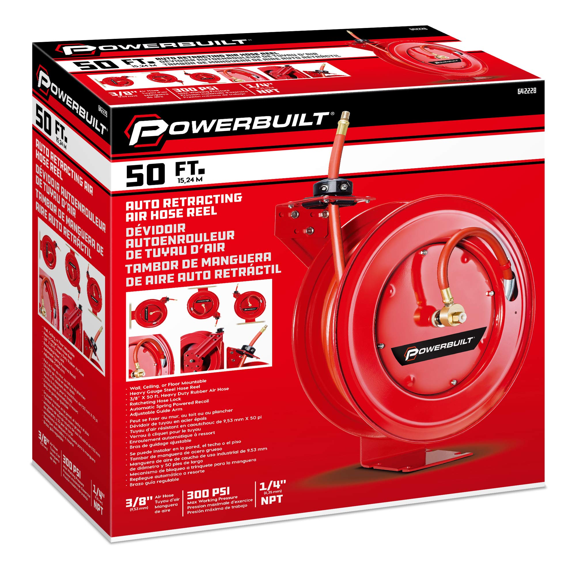Powerbuilt Heavy Duty Retractable Air Hose Reel - 3/8