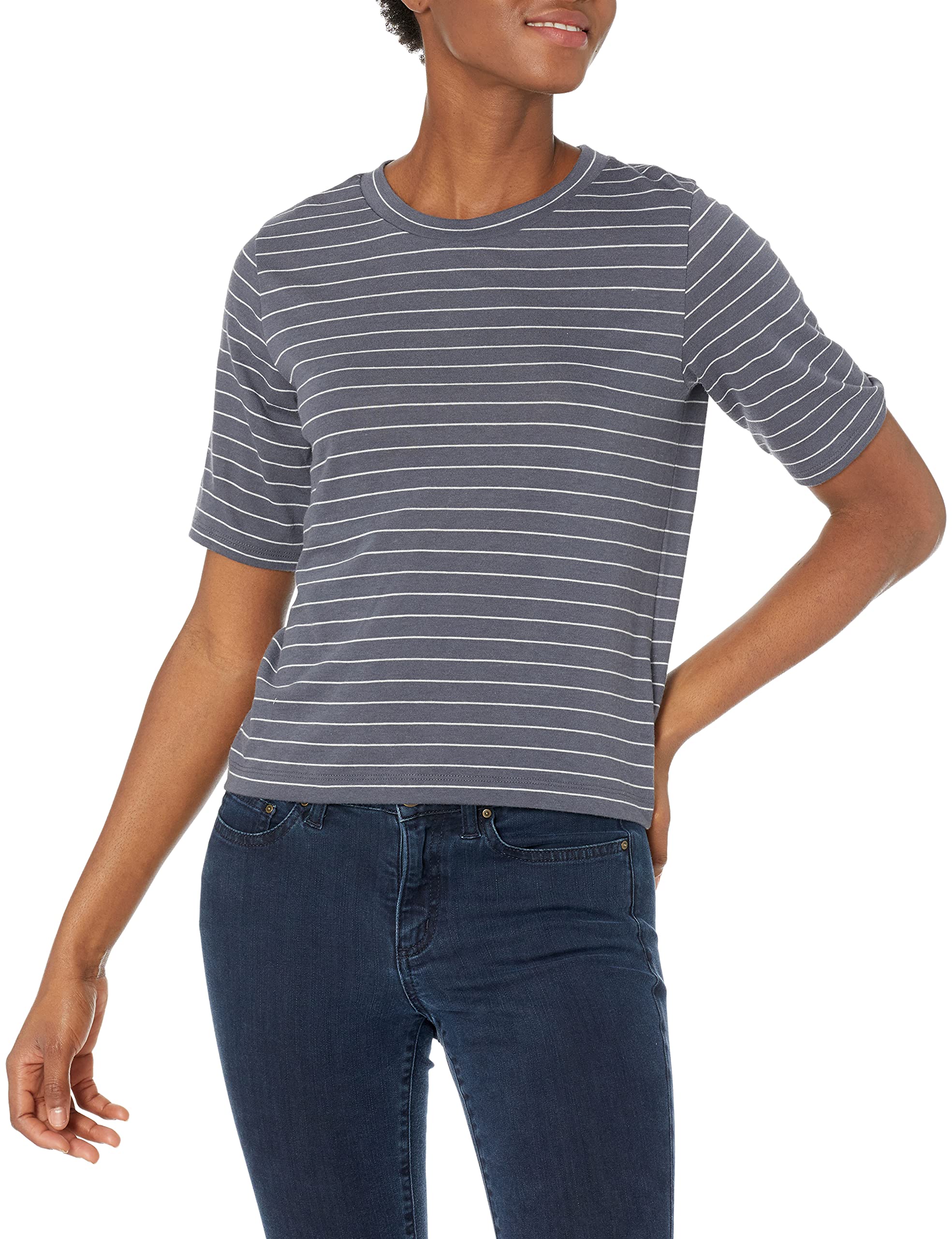 Vince Women's Chalk Stripe Elbow Sleeve Crew Neck Sweater | Casual Office Wear & Fall Layering Essential