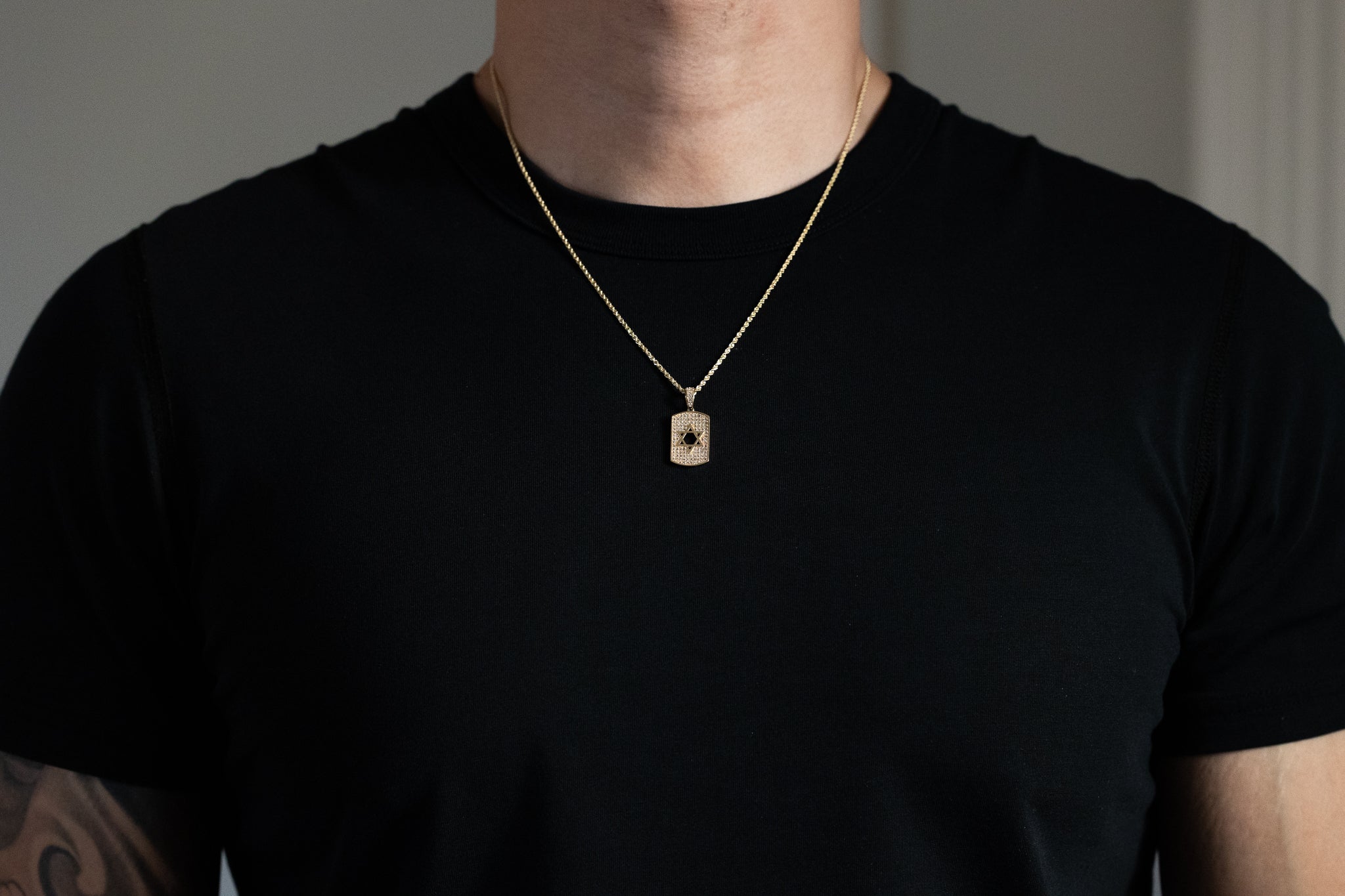 14K Gold Plated CZ Star of David Dog Tag Pendant Necklace for Men & Women - PT2765 - Perfect for Jewish Gifts, Religious Jewelry & Everyday Wear