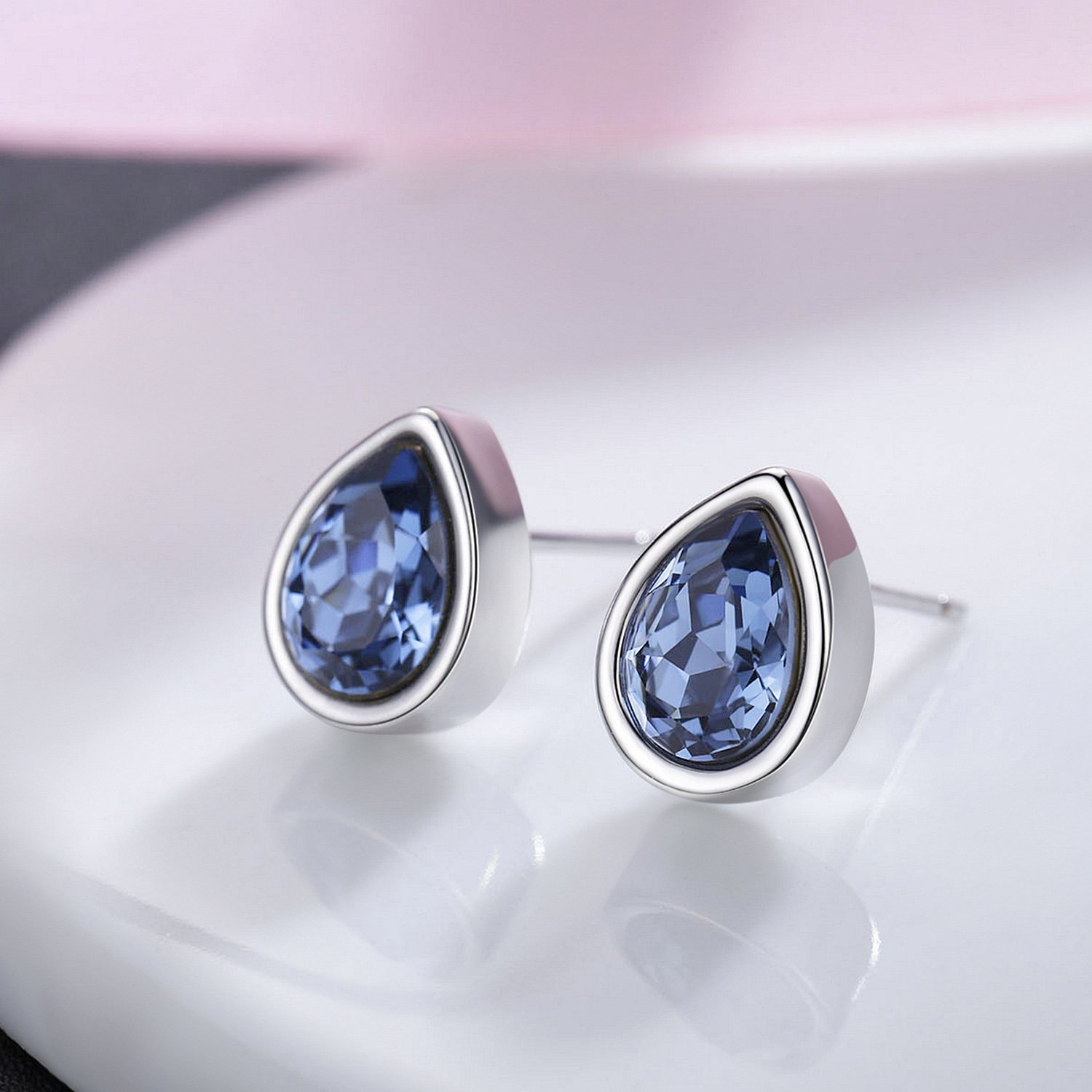 Platinum Teardrop Stud Earrings with Austrian Crystals for Women - Elegant Party Jewelry