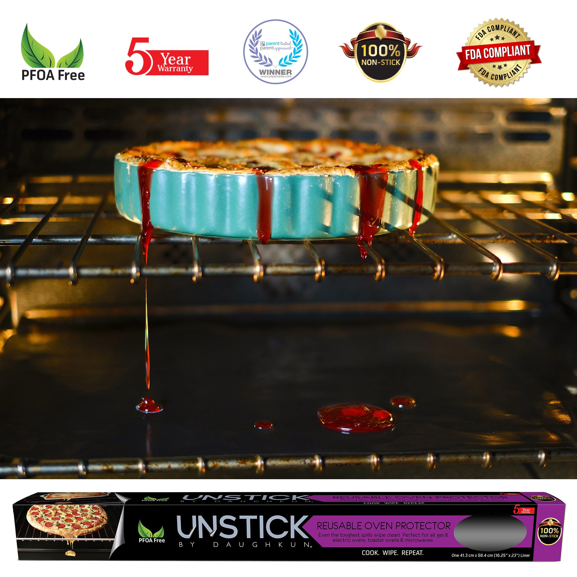 Non-Stick Oven Liner for Bottom of Oven - Heavy Duty Reusable Baking Mat - PFOA & PTFE Free - Heat Resistant to 500°F - Fits Electric, Gas, Toaster Ovens & Grills - Dishwasher Safe (1 Pack) - Perfect for Baking, Roasting & Spill Protection