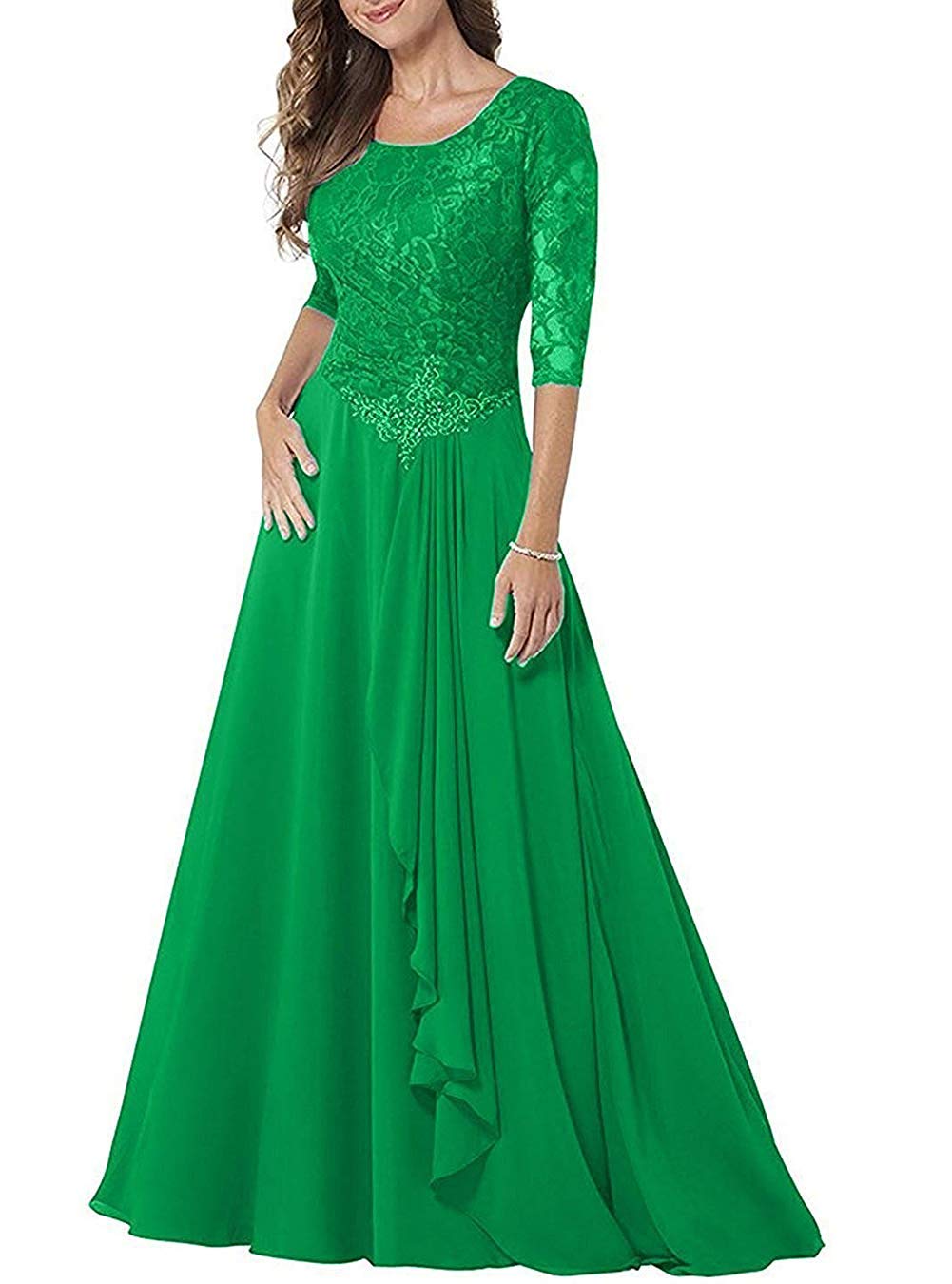 Elegant Long Sleeve Lace Mother of The Bride Dresses - Formal Chiffon Evening Gowns for Wedding Guest - Perfect for Church Ceremonies, Receptions & Special Occasions