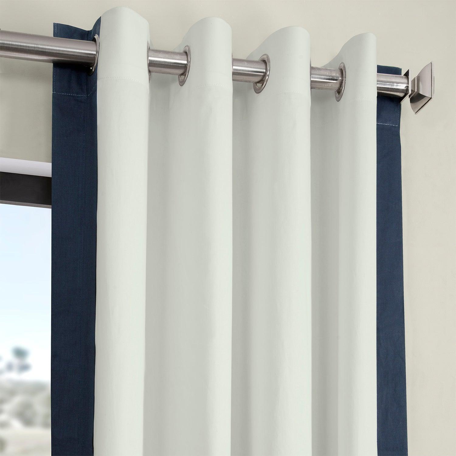 Fresh Popcorn & Polo Navy Bordered Grommet Vertical Printed Cotton Curtains - Elegant Window Treatment for Living Room, Bedroom & Kitchen Decor