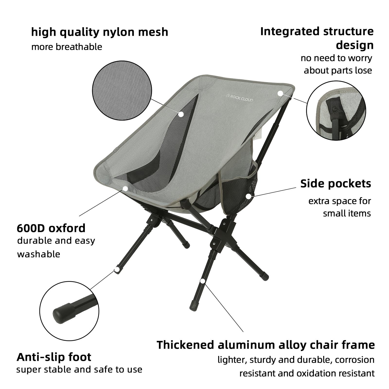 ROCK CLOUD Ultralight Folding Camping Chair - Portable Compact Outdoor Chair for Camping, Hiking, Backpacking, Beach, Lawn & Sports | Perfect for Picnics, Tailgating, Concerts and Outdoor Adventures