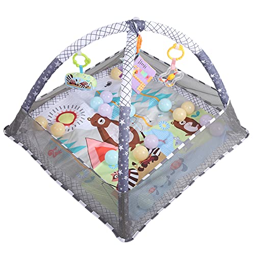 **Baby Playmat Gym with Toys - Soft Grey Play Mat for Infant Tummy Time & Visual Development - Perfect for Newborns, Crawling & Early Learning Activities**