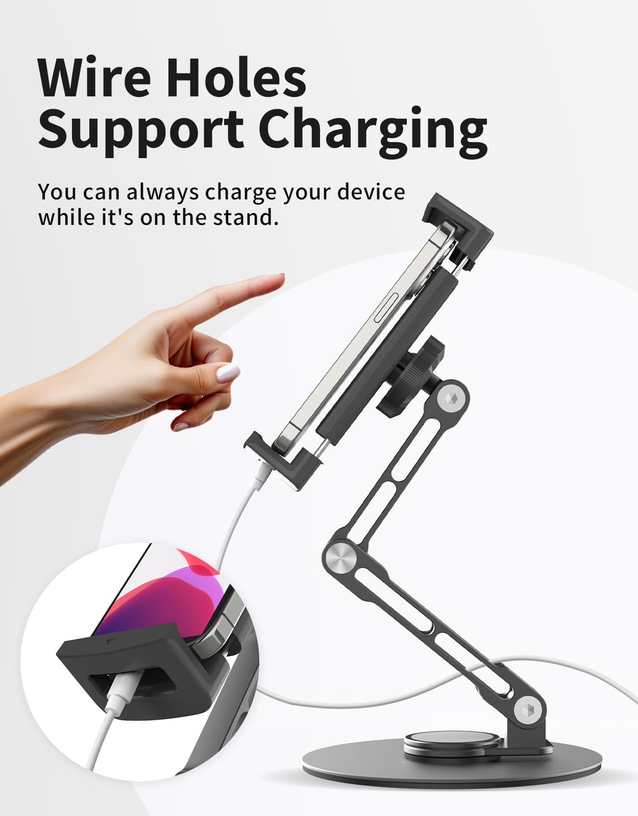 360° Rotating Tablet Stand Holder - Adjustable Height & Dual-Axis Support, Ergonomic iPad Stand for Desk, Foldable Kindle Tablet Holder Compatible with 4-13
